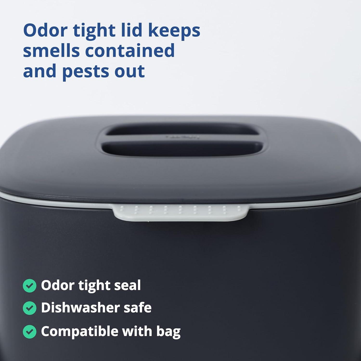 imageBLUE GINKGO Kitchen Compost Bin 5L 132 GAL FilterFree OdorTight Countertop Food Waste Pail with Handles Made in Korea WhiteGray