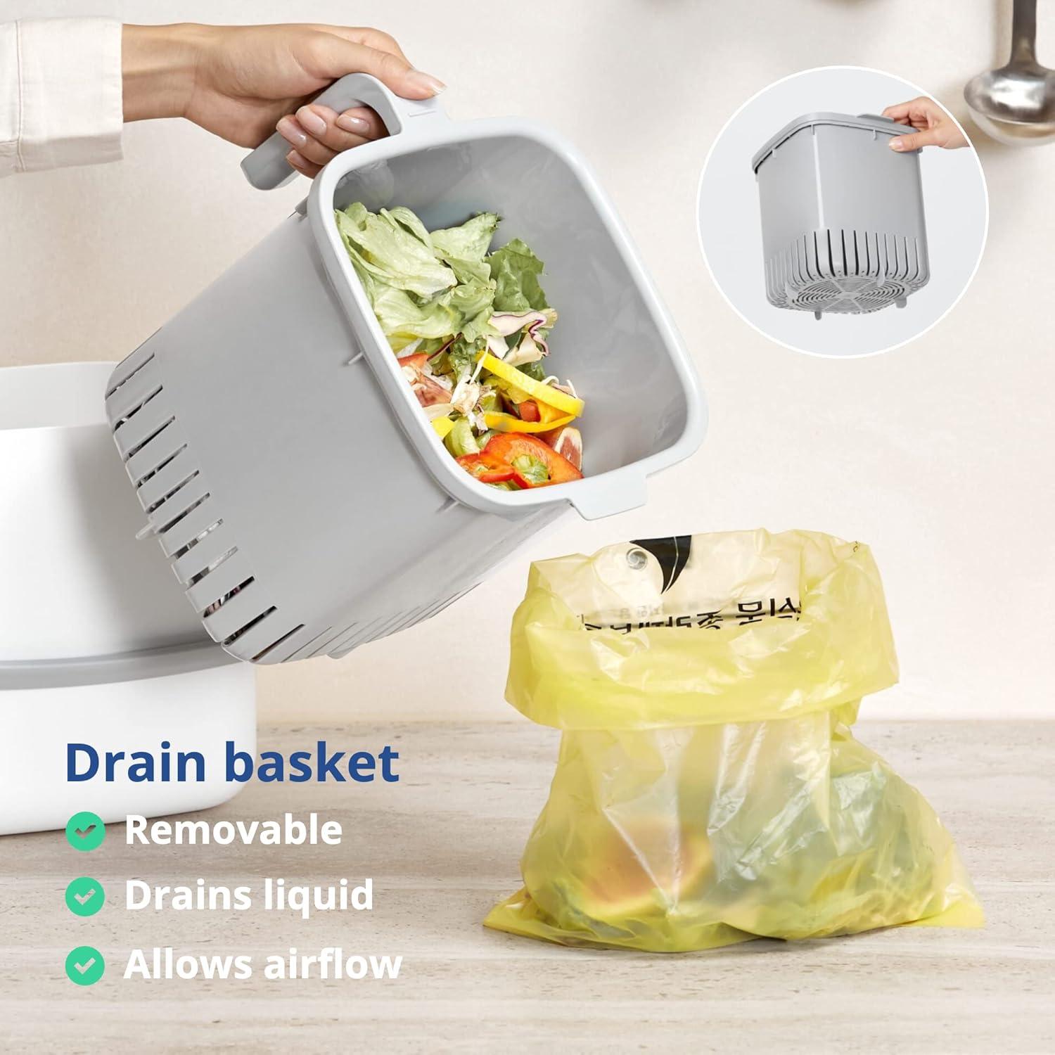 imageBLUE GINKGO Kitchen Compost Bin 5L 132 GAL FilterFree OdorTight Countertop Food Waste Pail with Handles Made in Korea WhiteGray