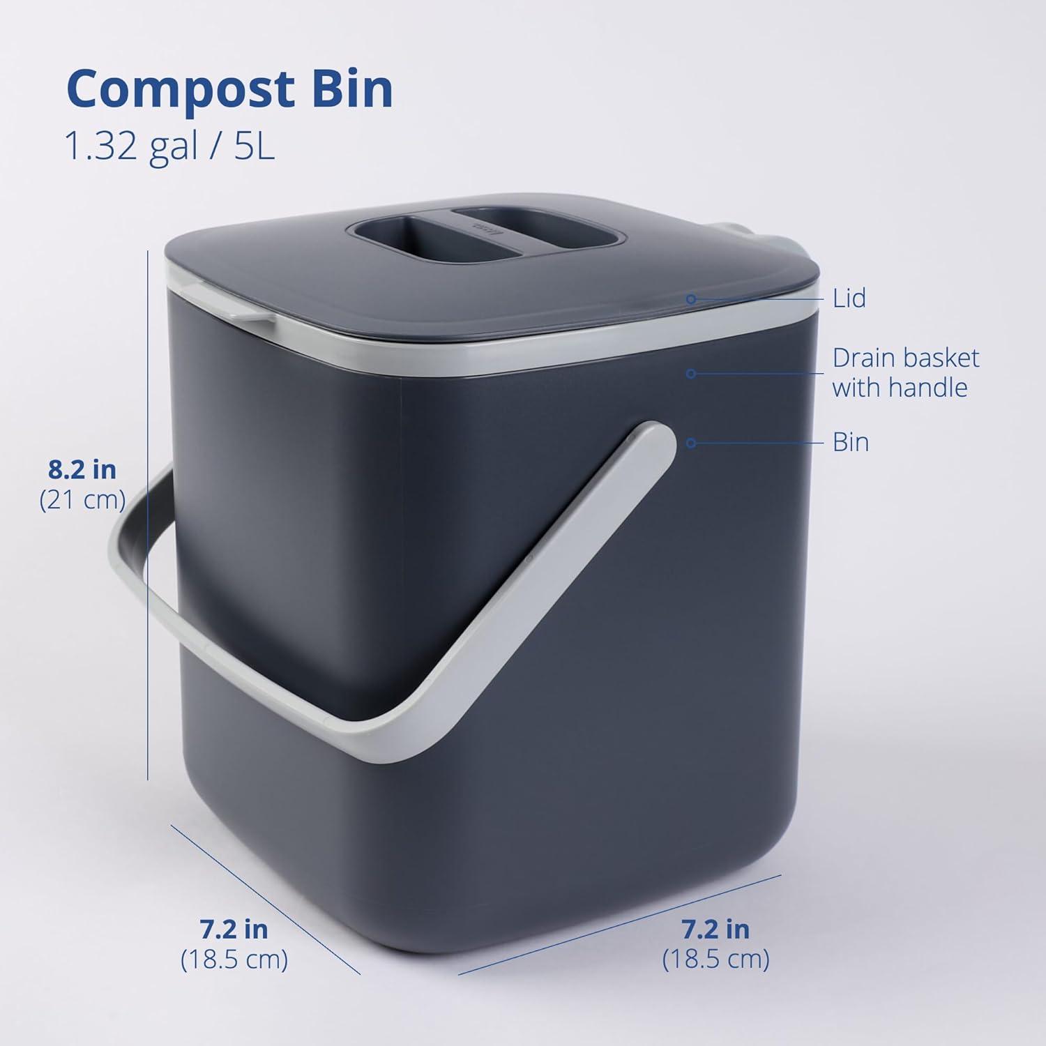imageBLUE GINKGO Kitchen Compost Bin 5L 132 GAL FilterFree OdorTight Countertop Food Waste Pail with Handles Made in Korea WhiteGray