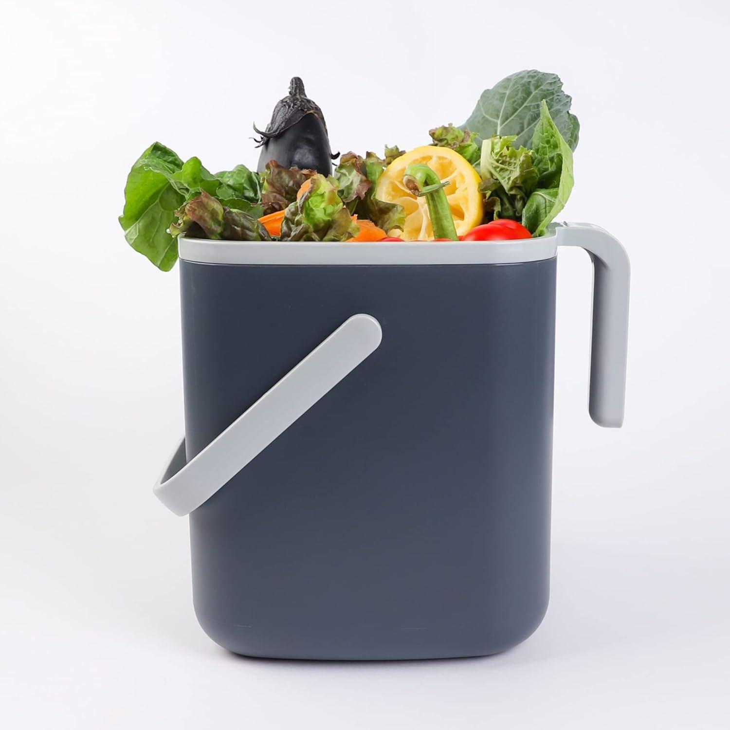 imageBLUE GINKGO Kitchen Compost Bin 5L 132 GAL FilterFree OdorTight Countertop Food Waste Pail with Handles Made in Korea WhiteGray