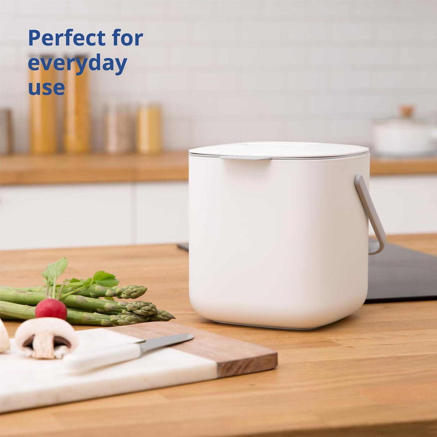 imageBLUE GINKGO Kitchen Compost Bin 5L 132 GAL FilterFree OdorTight Countertop Food Waste Pail with Handles Made in Korea WhiteGray