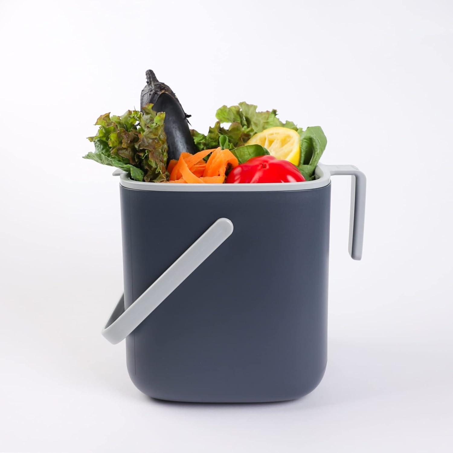 imageBLUE GINKGO Kitchen Compost Bin 5L 132 GAL FilterFree OdorTight Countertop Food Waste Pail with Handles Made in Korea WhiteGray