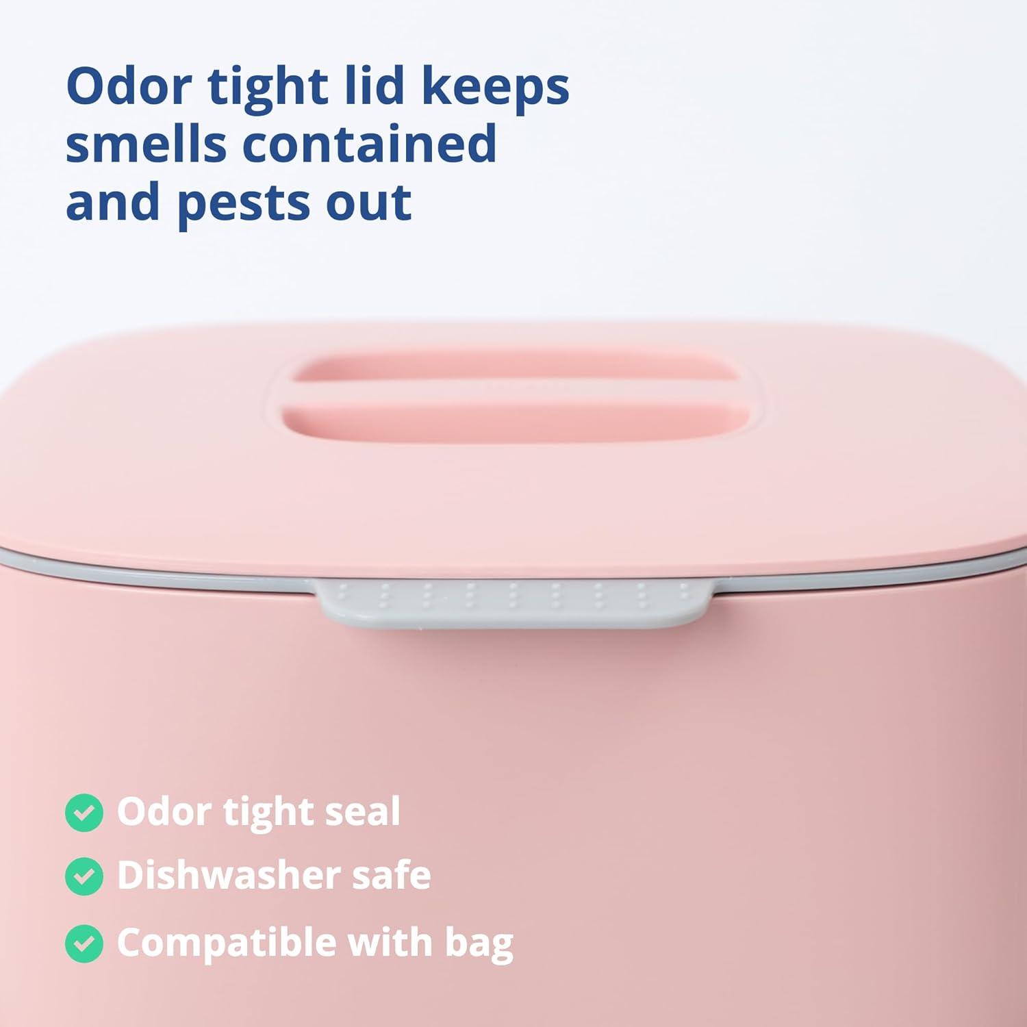 imageBLUE GINKGO Kitchen Compost Bin 5L 132 GAL FilterFree OdorTight Countertop Food Waste Pail with Handles Made in Korea WhitePink