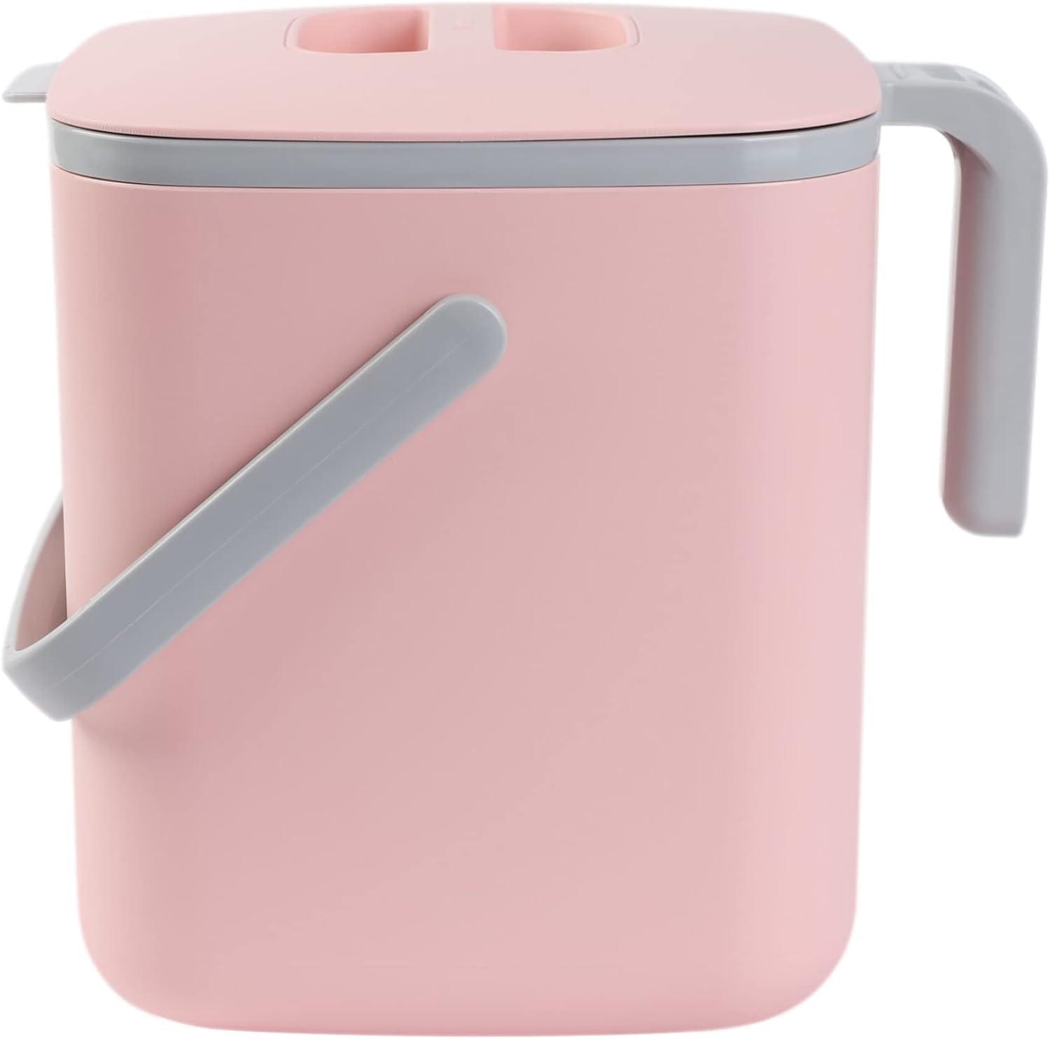 imageBLUE GINKGO Kitchen Compost Bin 5L 132 GAL FilterFree OdorTight Countertop Food Waste Pail with Handles Made in Korea WhitePink