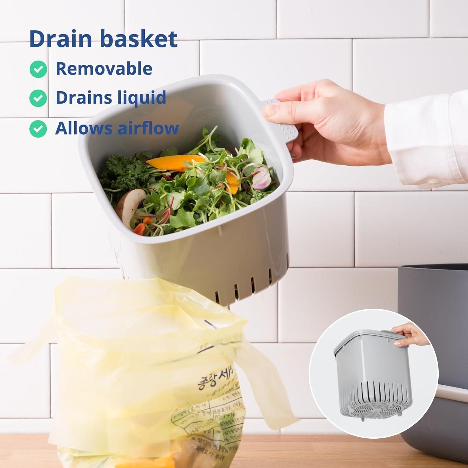 imageBLUE GINKGO Kitchen Compost Bin 5L 132 GAL FilterFree OdorTight Countertop Food Waste Pail with Handles Made in Korea WhitePink