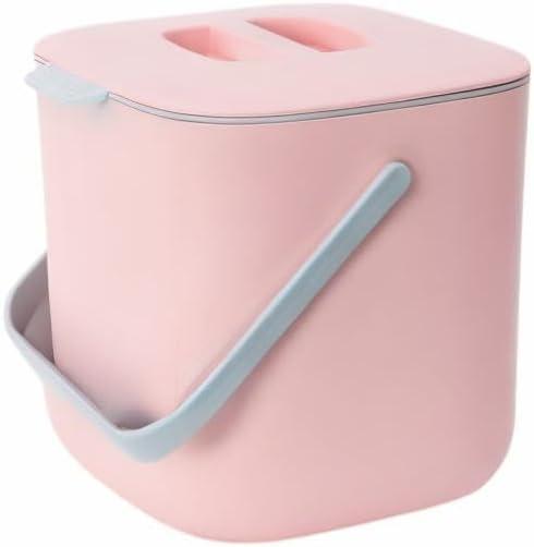 imageBLUE GINKGO Kitchen Compost Bin 5L 132 GAL FilterFree OdorTight Countertop Food Waste Pail with Handles Made in Korea WhitePink