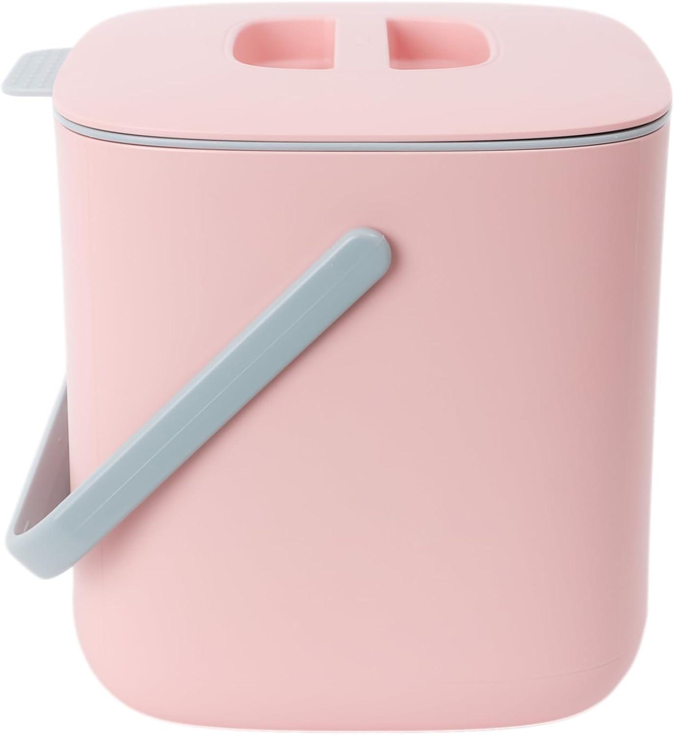 imageBLUE GINKGO Kitchen Compost Bin 5L 132 GAL FilterFree OdorTight Countertop Food Waste Pail with Handles Made in Korea WhitePink
