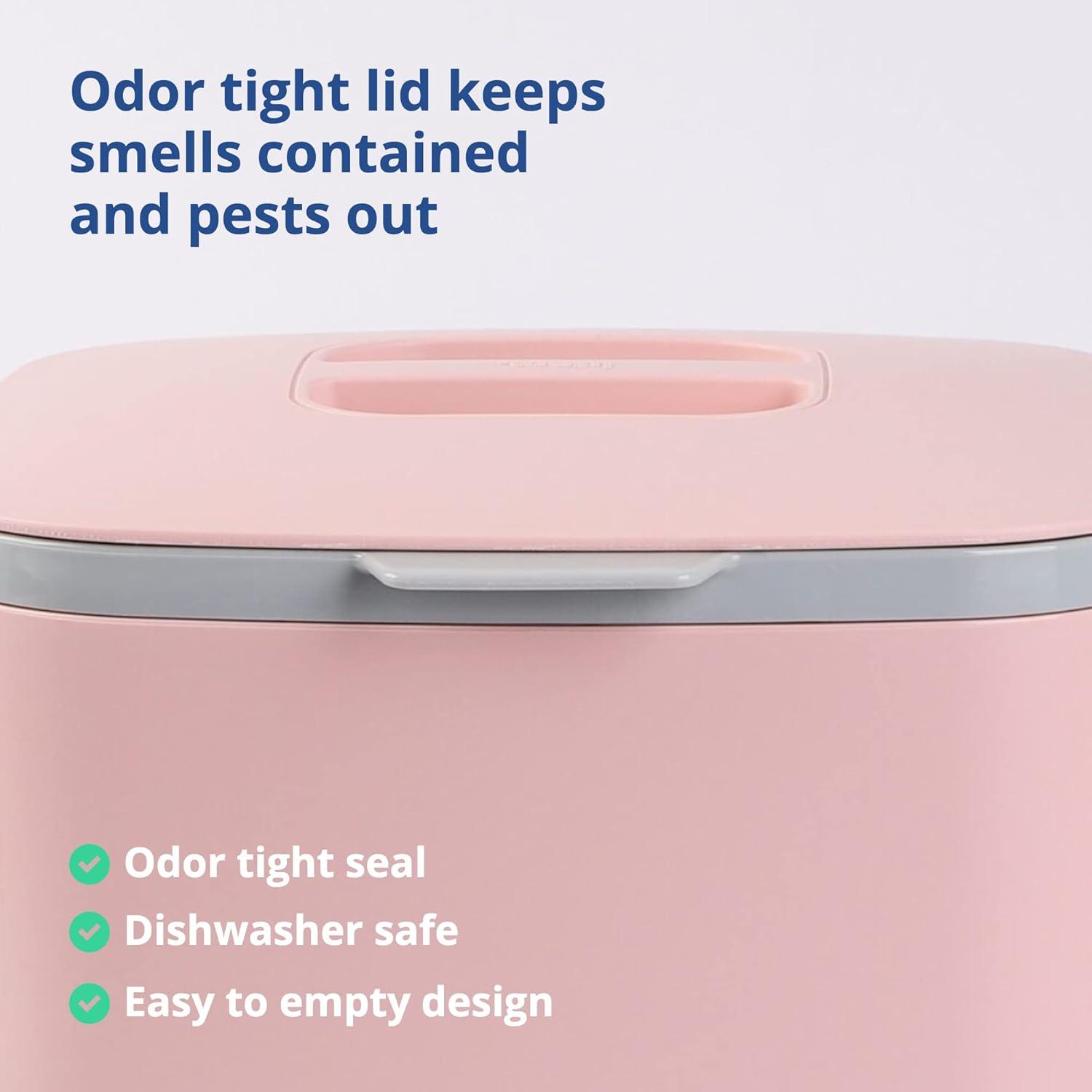 imageBLUE GINKGO Kitchen Compost Bin 5L 132 GAL FilterFree OdorTight Countertop Food Waste Pail with Handles Made in Korea WhitePink