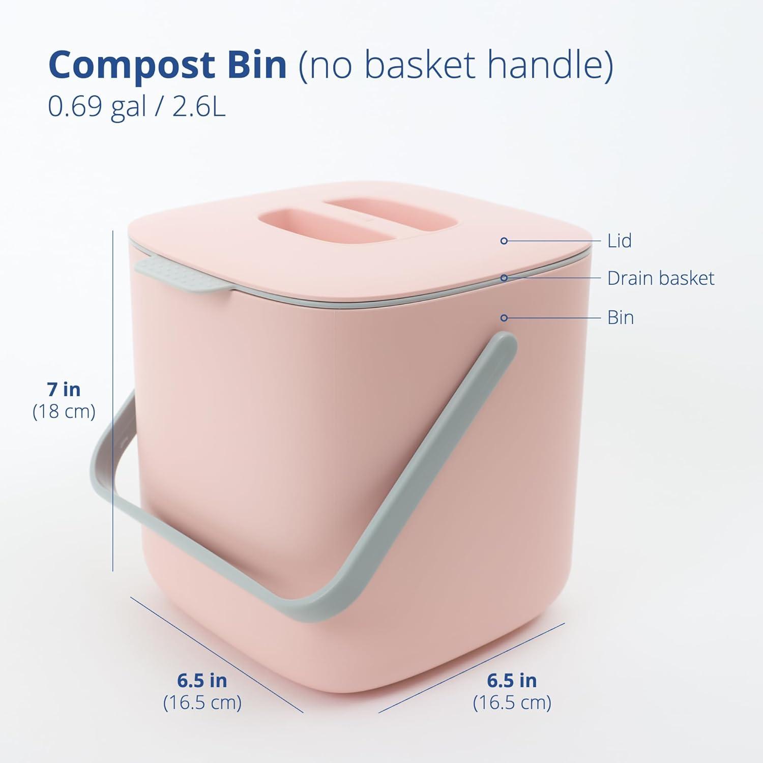 imageBLUE GINKGO Kitchen Compost Bin 5L 132 GAL FilterFree OdorTight Countertop Food Waste Pail with Handles Made in Korea WhitePink