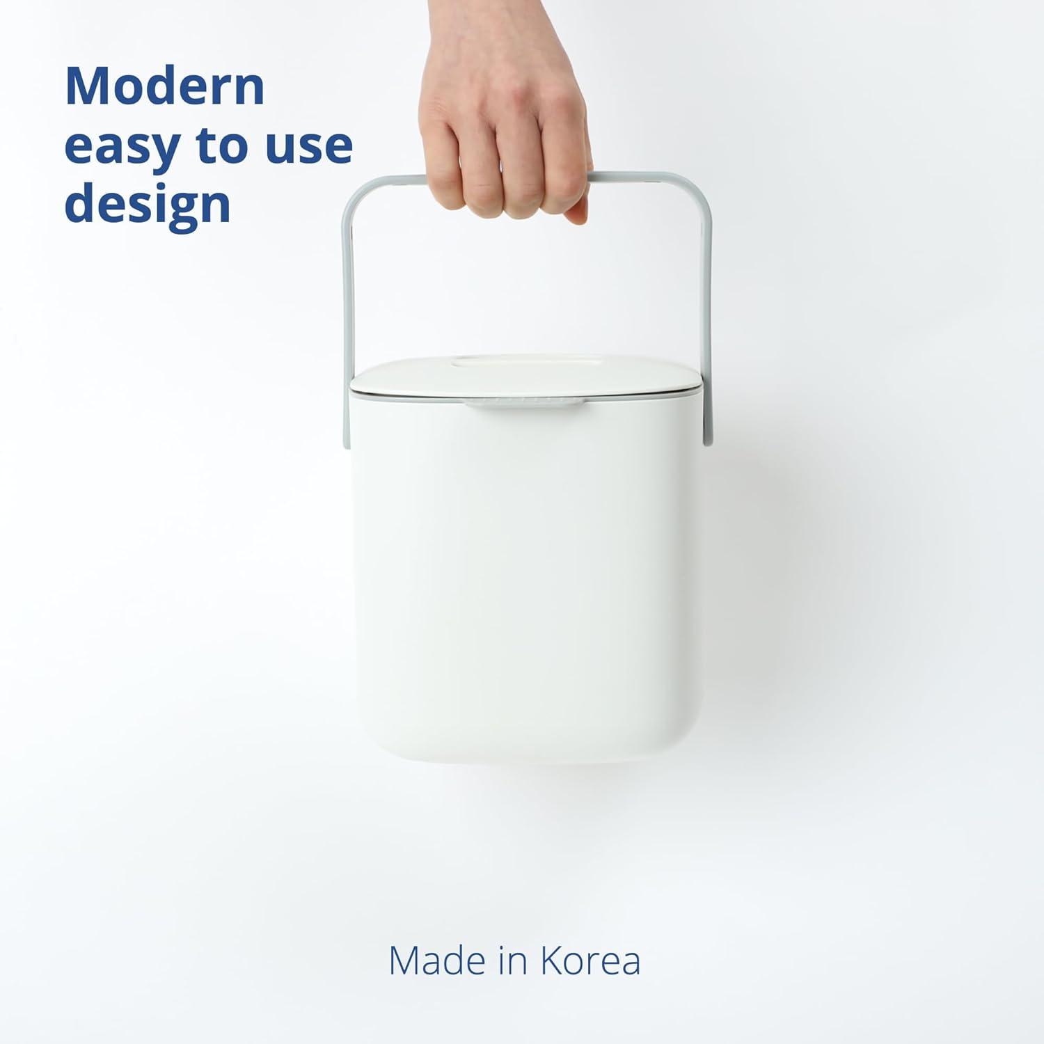 imageBLUE GINKGO Kitchen Compost Bin 5L 132 GAL FilterFree OdorTight Countertop Food Waste Pail with Handles Made in Korea WhiteWhite