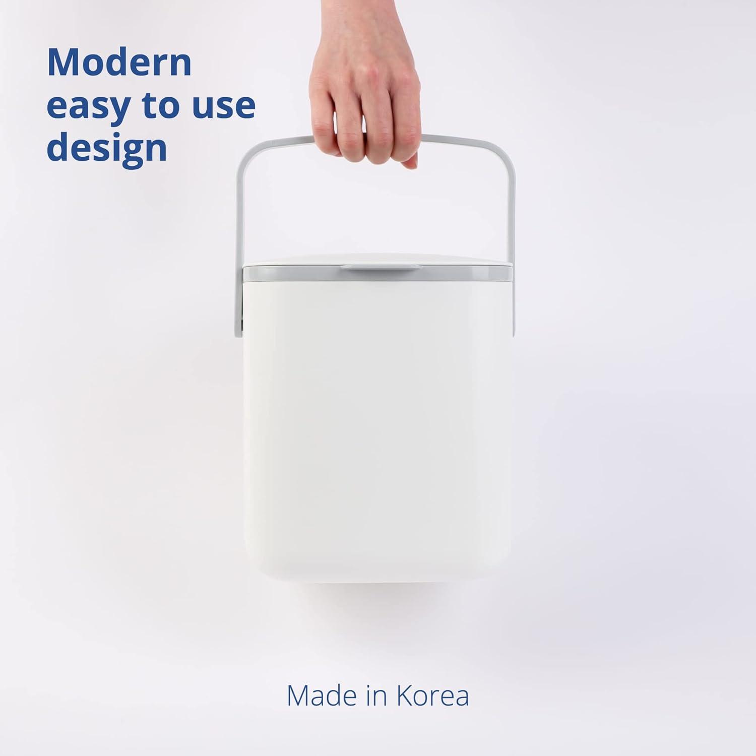 imageBLUE GINKGO Kitchen Compost Bin 5L 132 GAL FilterFree OdorTight Countertop Food Waste Pail with Handles Made in Korea WhiteWhite