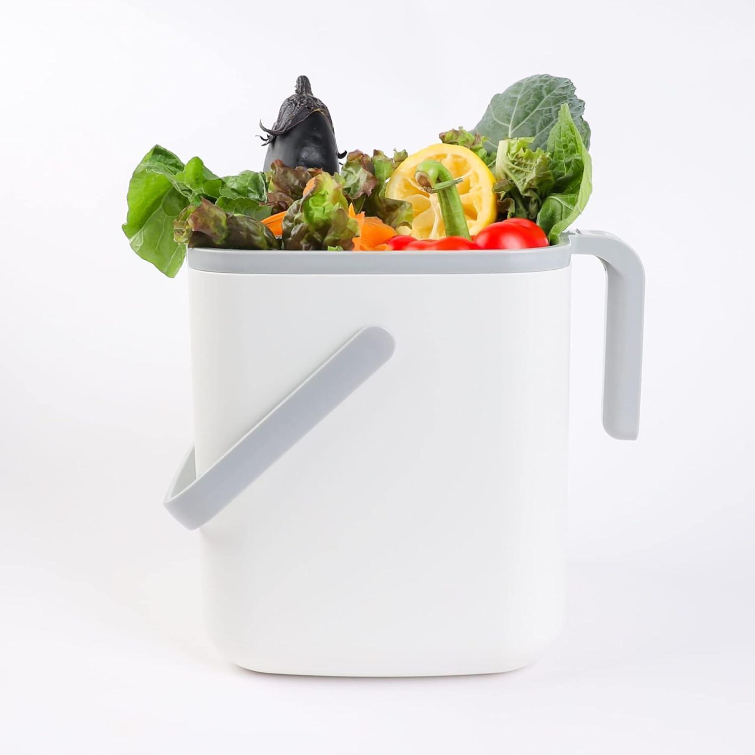 imageBLUE GINKGO Kitchen Compost Bin 5L 132 GAL FilterFree OdorTight Countertop Food Waste Pail with Handles Made in Korea WhiteWhite