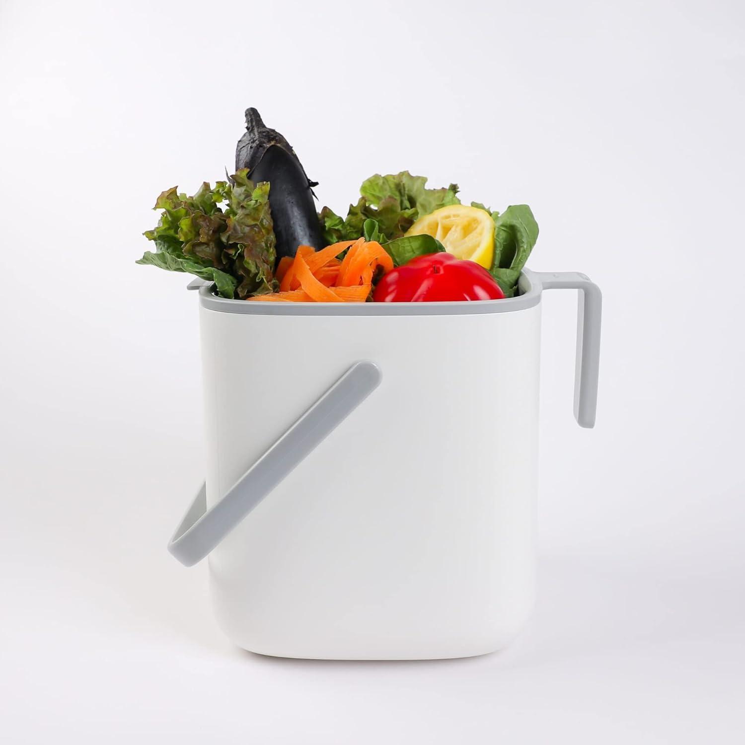 imageBLUE GINKGO Kitchen Compost Bin 5L 132 GAL FilterFree OdorTight Countertop Food Waste Pail with Handles Made in Korea WhiteWhite