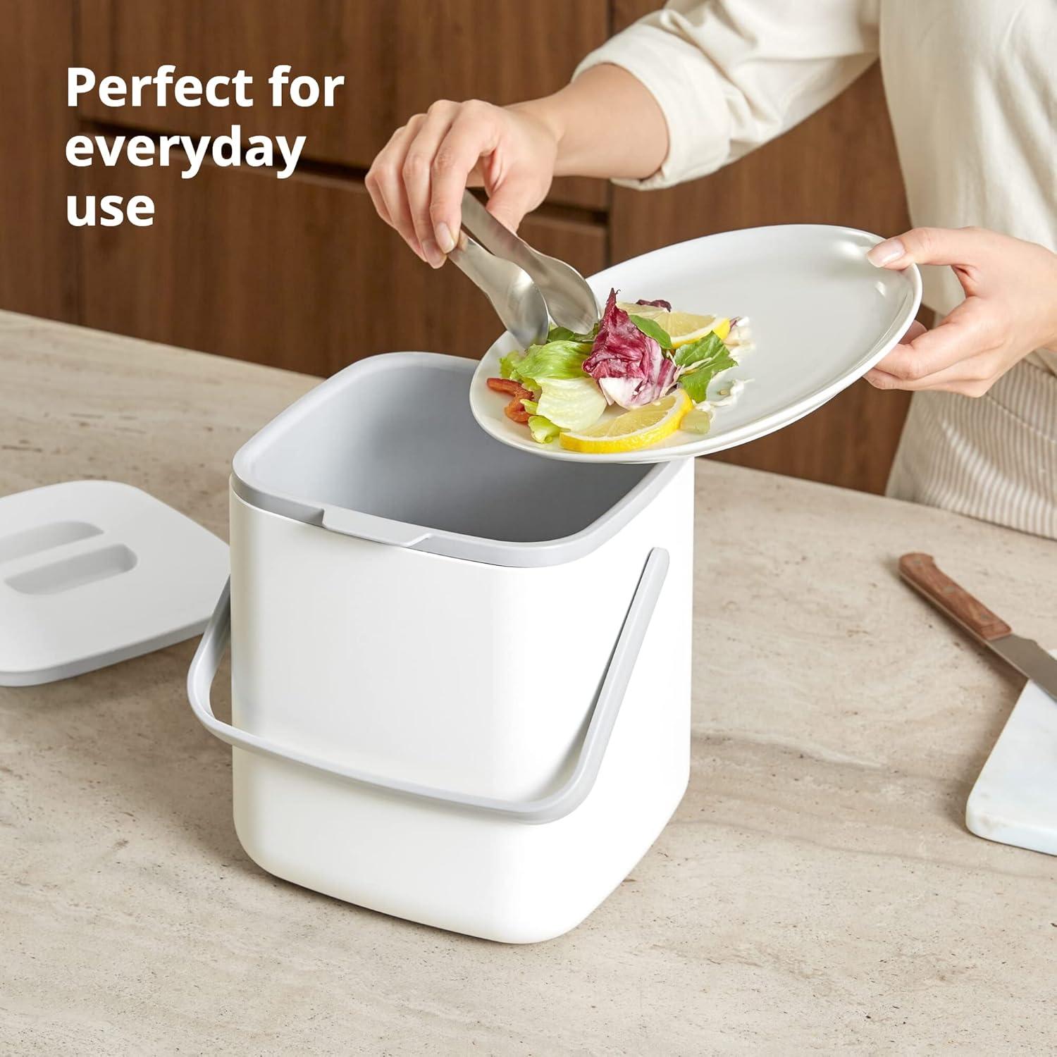 imageBLUE GINKGO Kitchen Compost Bin 5L 132 GAL FilterFree OdorTight Countertop Food Waste Pail with Handles Made in Korea WhiteWhite