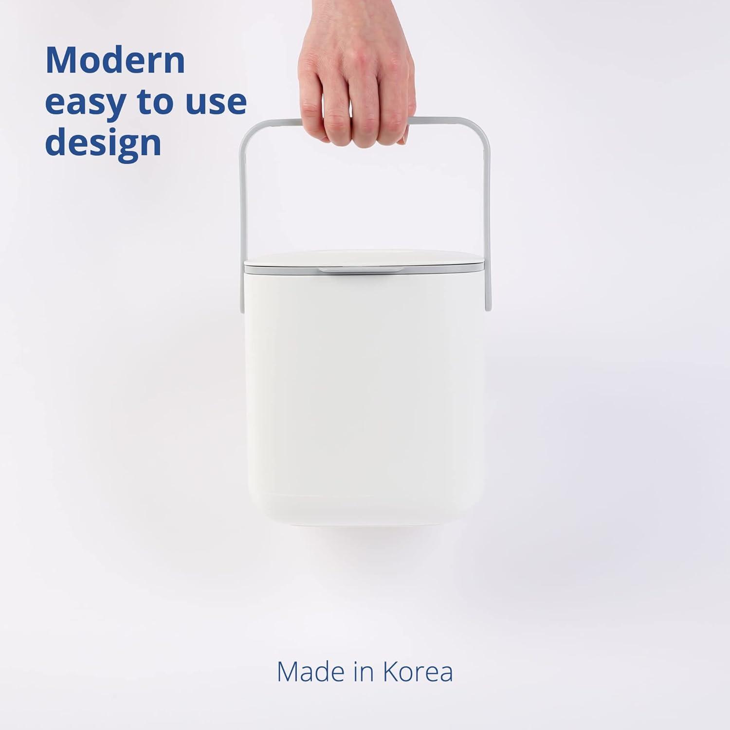 imageBLUE GINKGO Kitchen Compost Bin 5L 132 GAL FilterFree OdorTight Countertop Food Waste Pail with Handles Made in Korea WhiteWhite