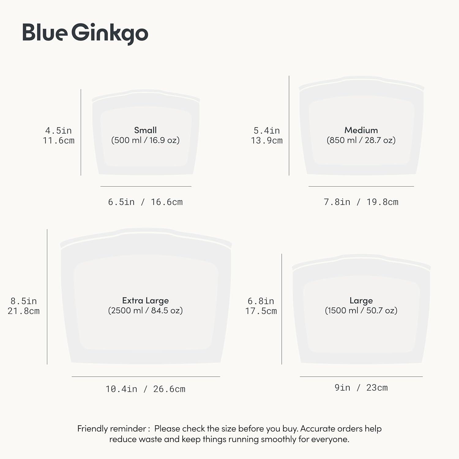 imageBlue Ginkgo Reusable Silicone Storage Bags 3Pack KoreanMade Stand Up Food Freezer Bags ClearCLEAR