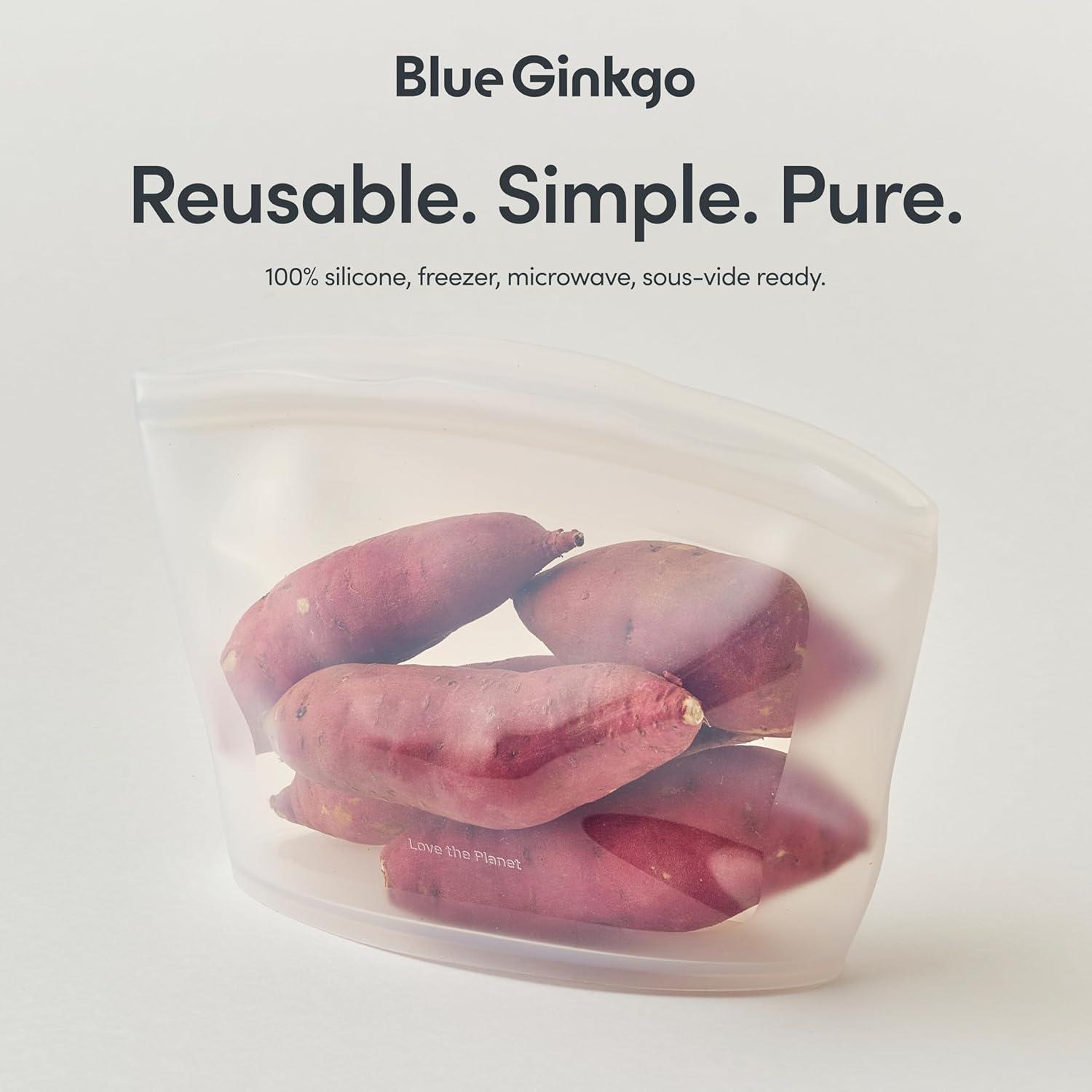 imageBlue Ginkgo Reusable Silicone Storage Bags 3Pack KoreanMade Stand Up Food Freezer Bags ClearCLEAR