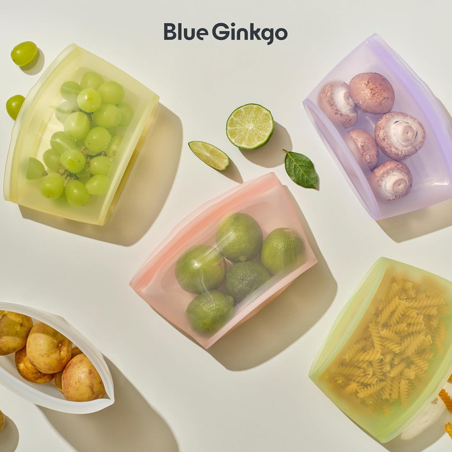 imageBlue Ginkgo Reusable Silicone Storage Bags 3Pack KoreanMade Stand Up Food Freezer Bags ClearCLEAR