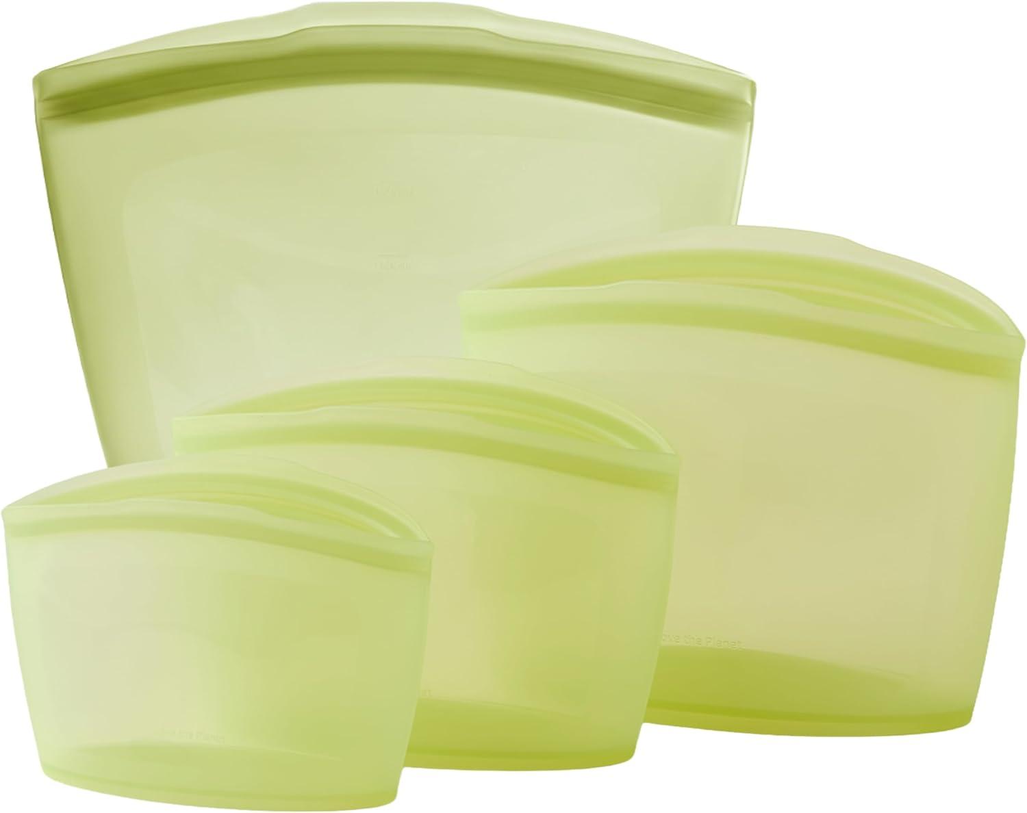imageBlue Ginkgo Reusable Silicone Storage Bags 3Pack KoreanMade Stand Up Food Freezer Bags ClearGREEN