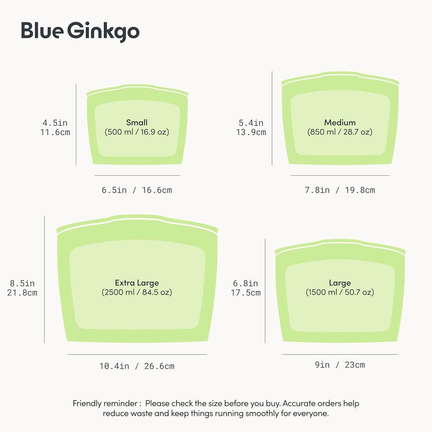 imageBlue Ginkgo Reusable Silicone Storage Bags 3Pack KoreanMade Stand Up Food Freezer Bags ClearGREEN