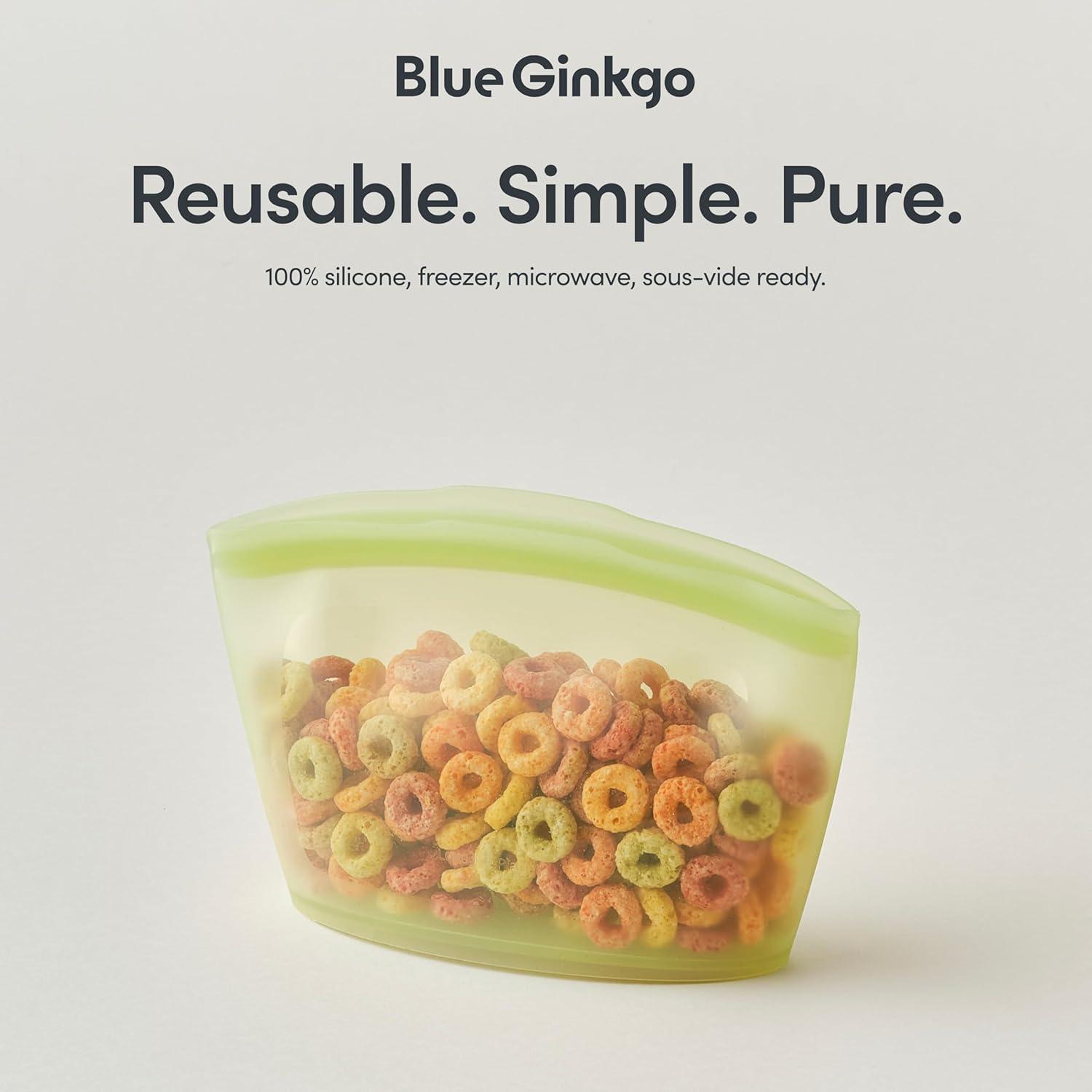 imageBlue Ginkgo Reusable Silicone Storage Bags 3Pack KoreanMade Stand Up Food Freezer Bags ClearGREEN