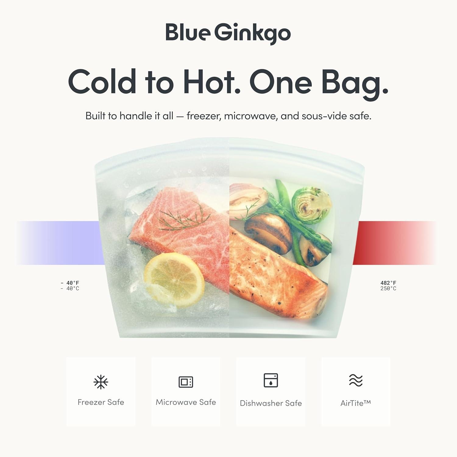 imageBlue Ginkgo Reusable Silicone Storage Bags 3Pack KoreanMade Stand Up Food Freezer Bags ClearGREEN