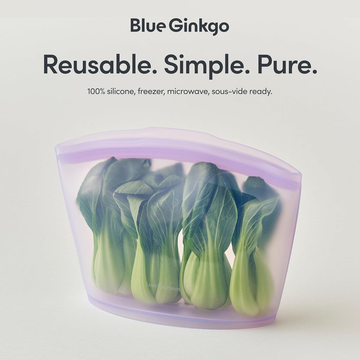 imageBlue Ginkgo Reusable Silicone Storage Bags 3Pack KoreanMade Stand Up Food Freezer Bags ClearLAVENDER
