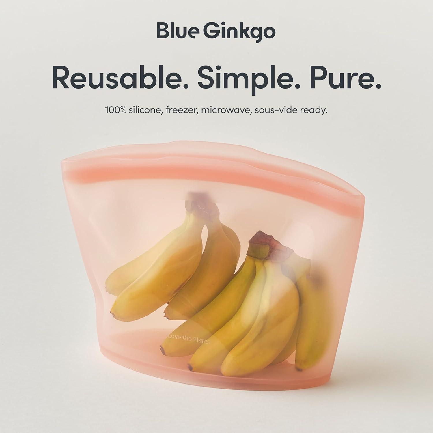 imageBlue Ginkgo Reusable Silicone Storage Bags 3Pack KoreanMade Stand Up Food Freezer Bags ClearPEACH