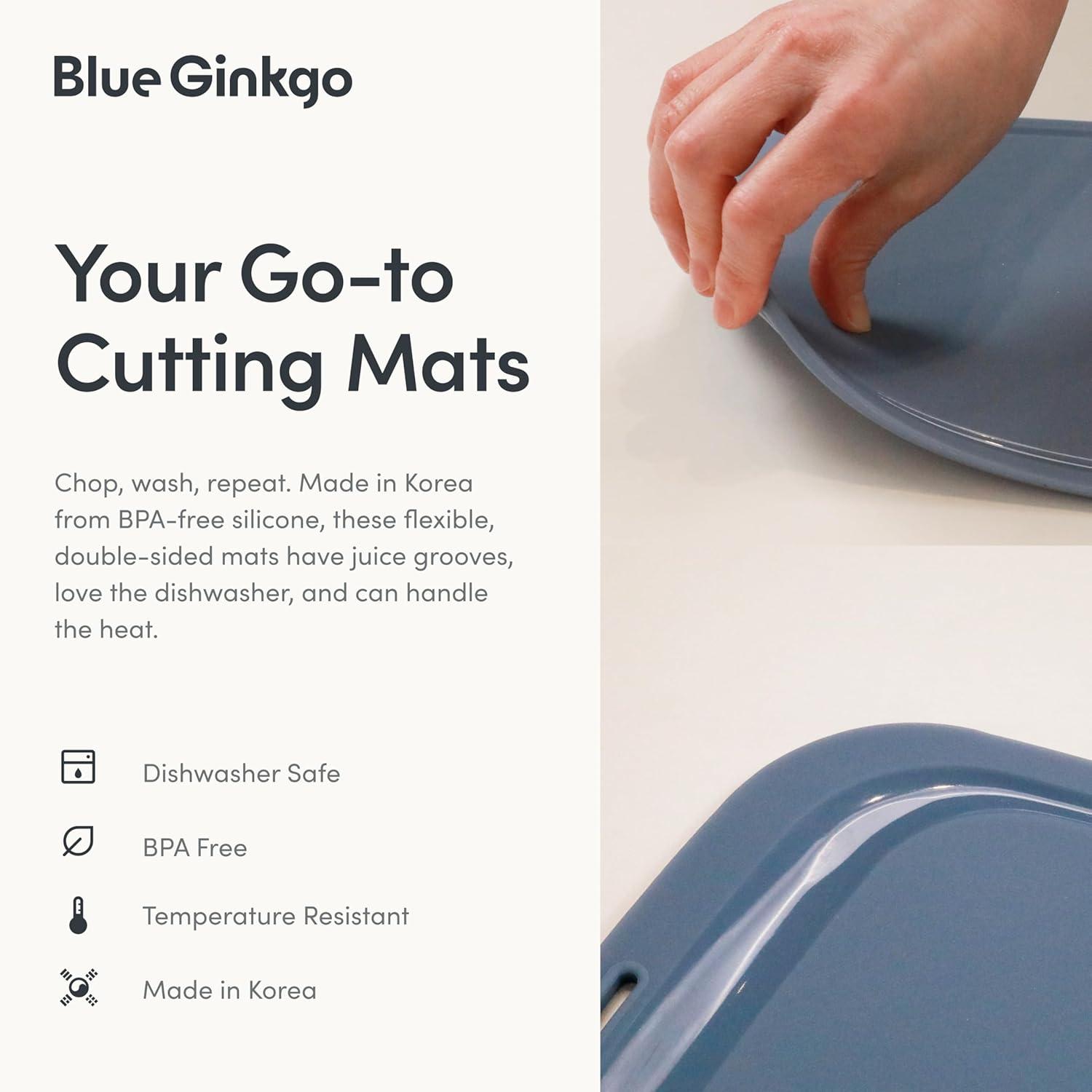 imageBlue Ginkgo Silicone Cutting Board Medium DoubleSided Thick Flexible NonSlip BPA Free Juice Grooves Dishwasher Safe Made in Korea GreyBlue