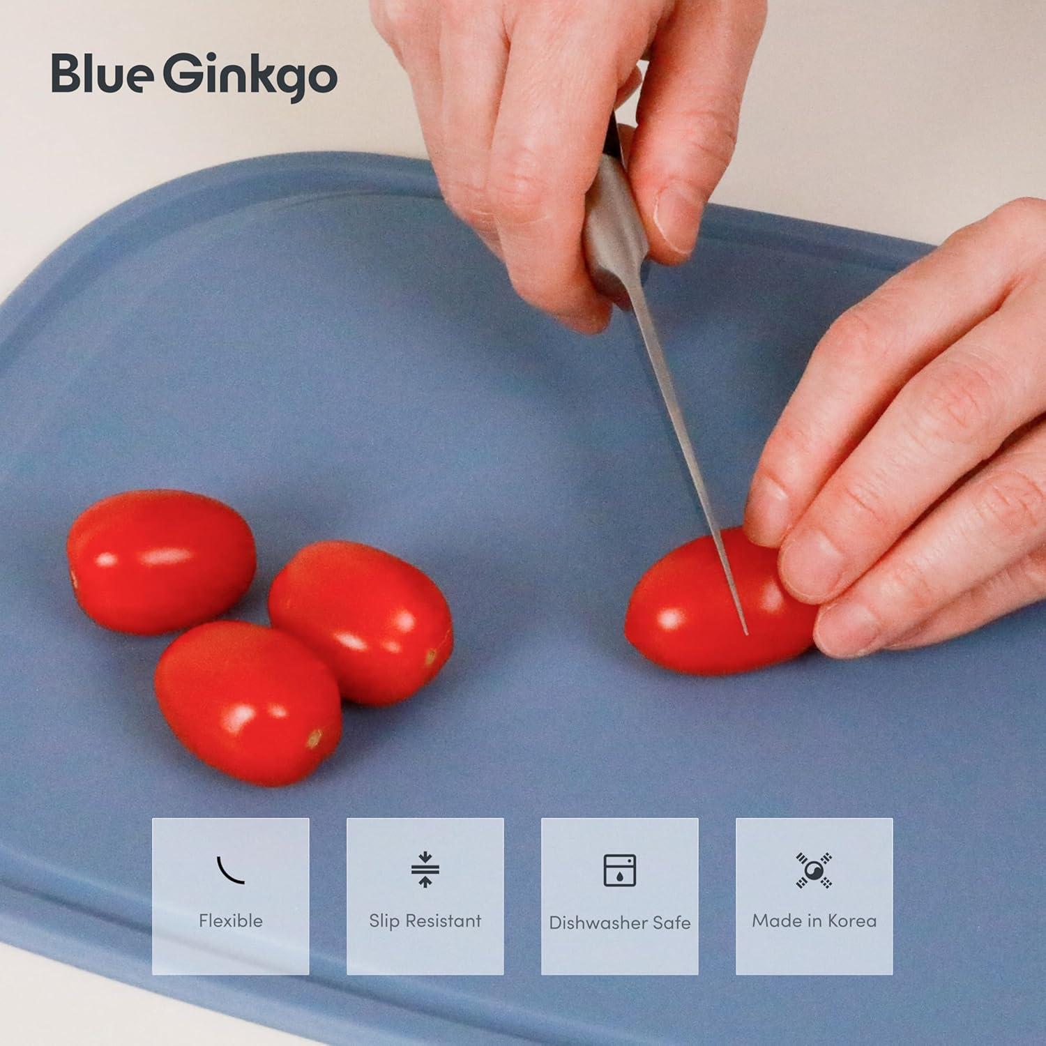 imageBlue Ginkgo Silicone Cutting Board Medium DoubleSided Thick Flexible NonSlip BPA Free Juice Grooves Dishwasher Safe Made in Korea GreyBlue