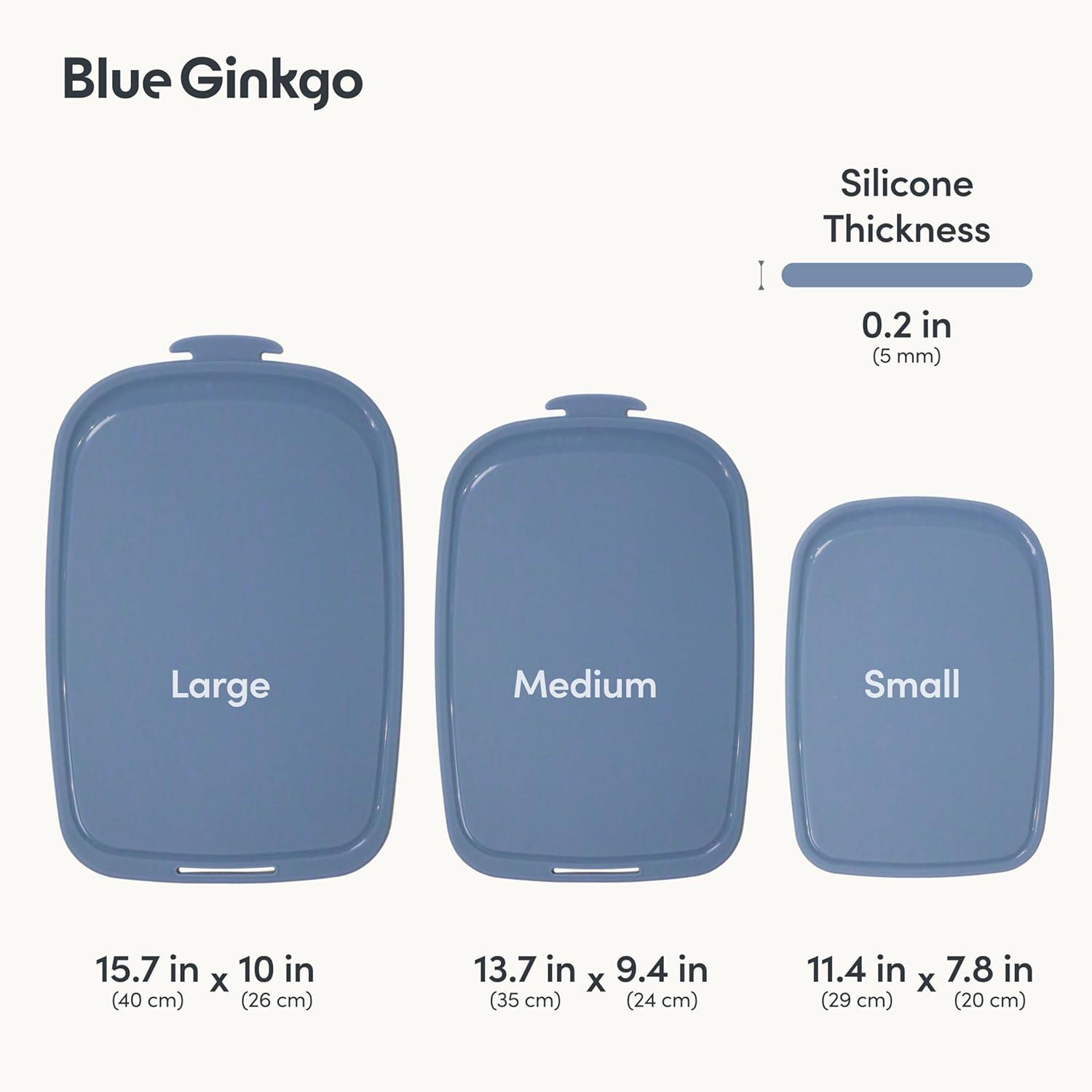 imageBlue Ginkgo Silicone Cutting Board Medium DoubleSided Thick Flexible NonSlip BPA Free Juice Grooves Dishwasher Safe Made in Korea GreyBlue
