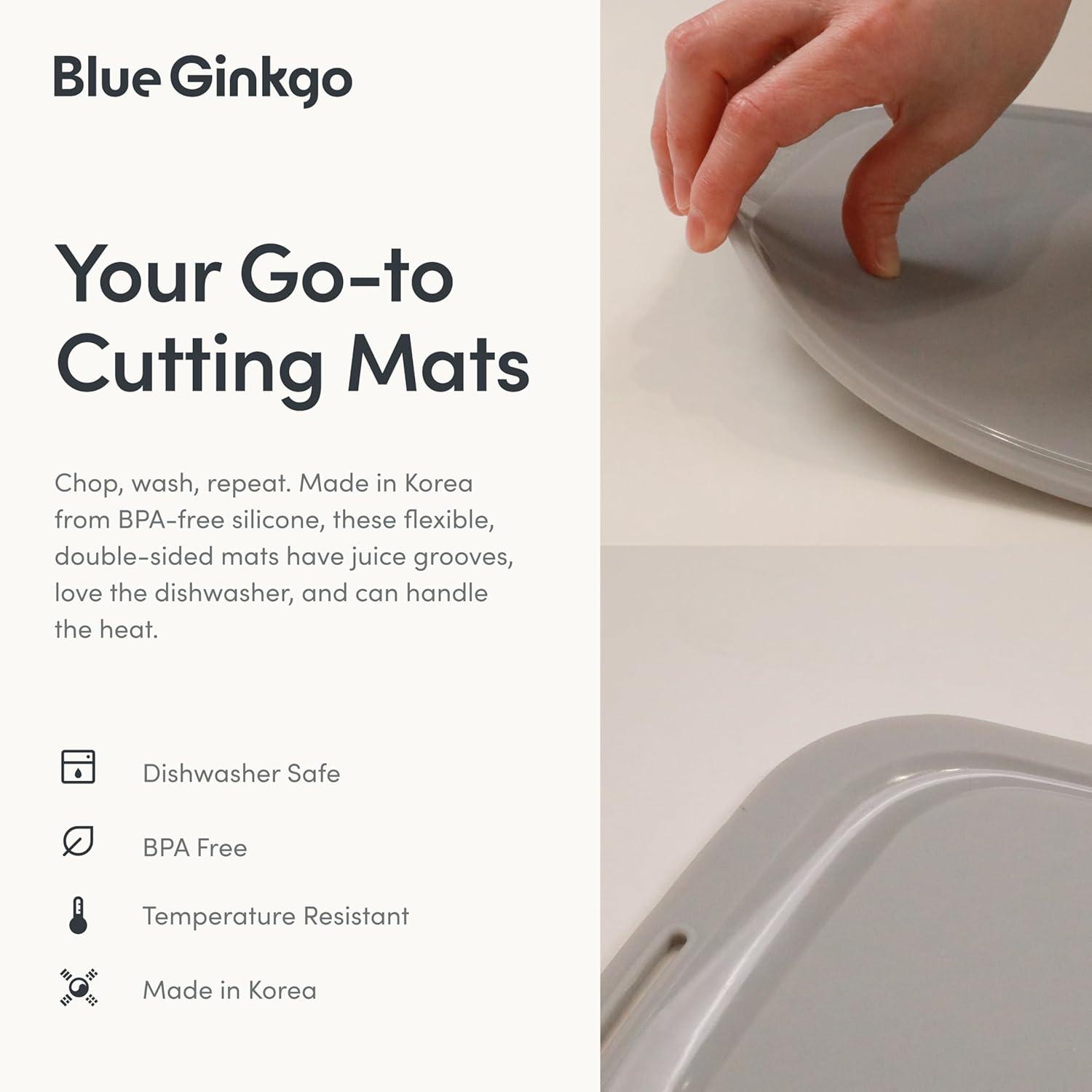imageBlue Ginkgo Silicone Cutting Board Medium DoubleSided Thick Flexible NonSlip BPA Free Juice Grooves Dishwasher Safe Made in Korea GreyGray