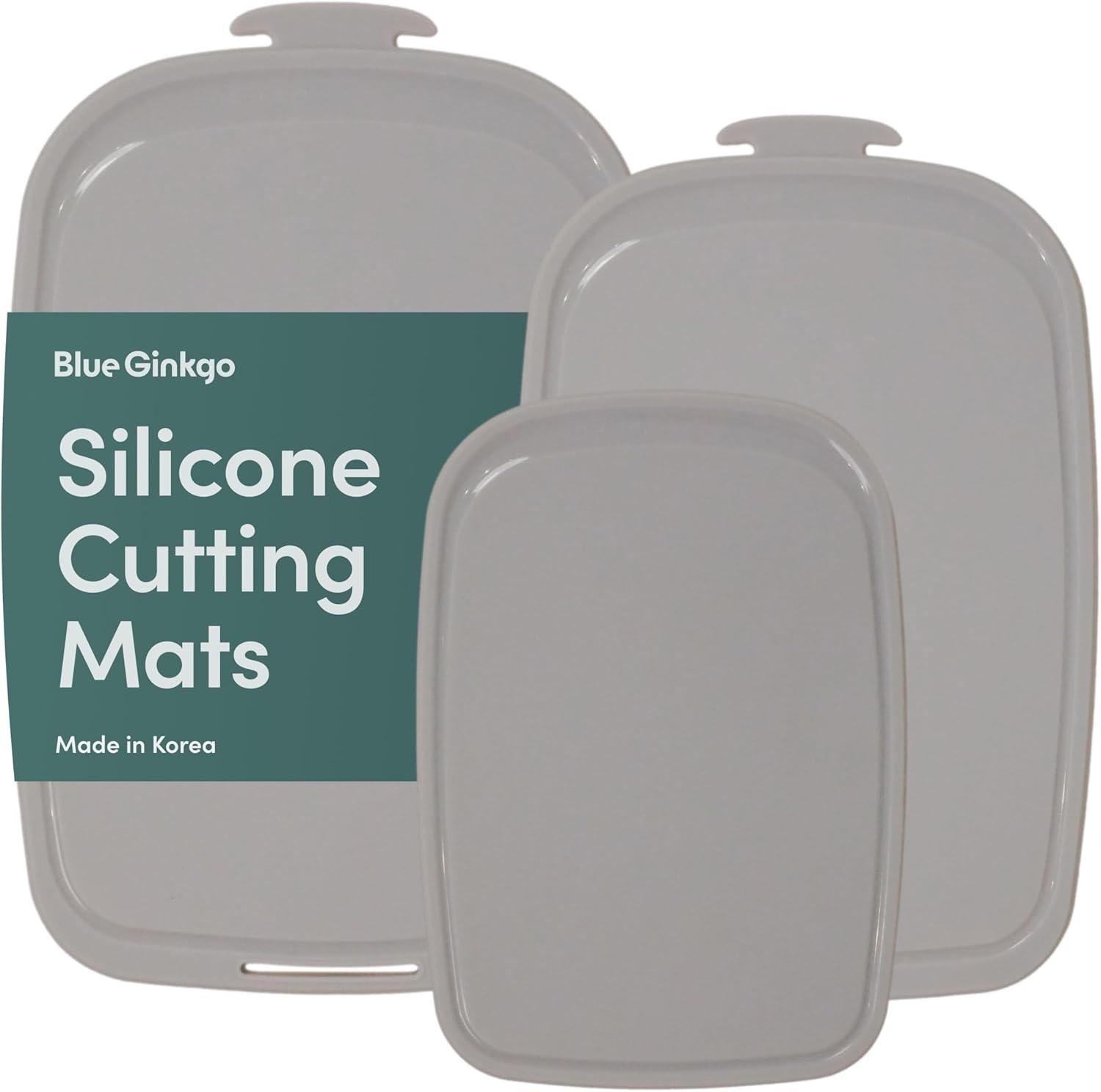 imageBlue Ginkgo Silicone Cutting Board Medium DoubleSided Thick Flexible NonSlip BPA Free Juice Grooves Dishwasher Safe Made in Korea GreyGray