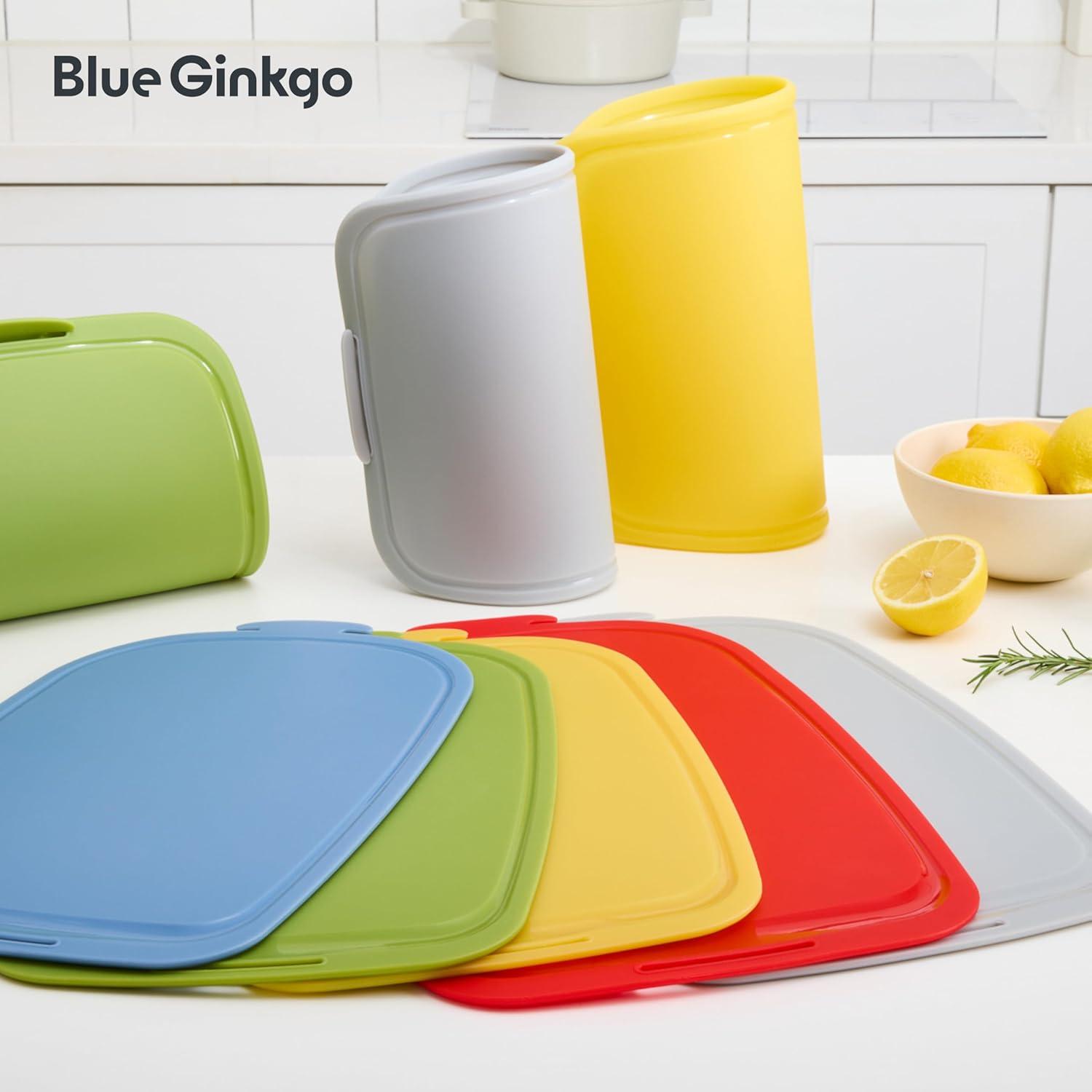 imageBlue Ginkgo Silicone Cutting Board Medium DoubleSided Thick Flexible NonSlip BPA Free Juice Grooves Dishwasher Safe Made in Korea GreyGray