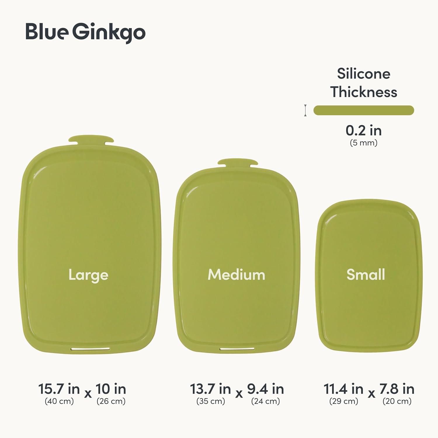 imageBlue Ginkgo Silicone Cutting Board Medium DoubleSided Thick Flexible NonSlip BPA Free Juice Grooves Dishwasher Safe Made in Korea GreyGreen