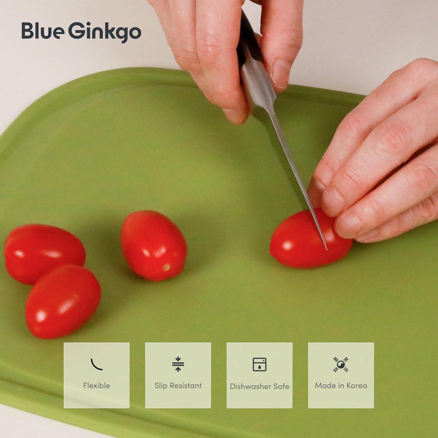 imageBlue Ginkgo Silicone Cutting Board Medium DoubleSided Thick Flexible NonSlip BPA Free Juice Grooves Dishwasher Safe Made in Korea GreyGreen