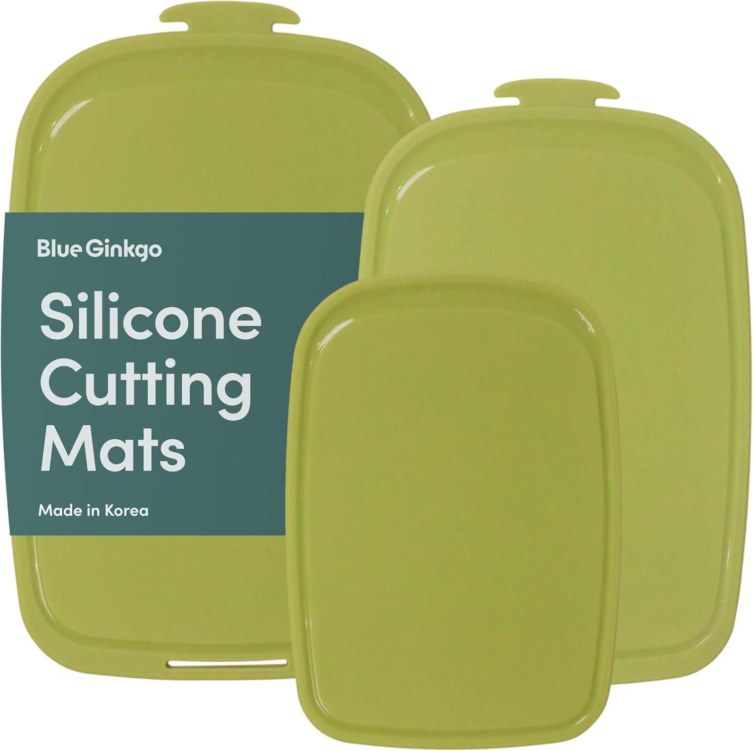 imageBlue Ginkgo Silicone Cutting Board Medium DoubleSided Thick Flexible NonSlip BPA Free Juice Grooves Dishwasher Safe Made in Korea GreyGreen