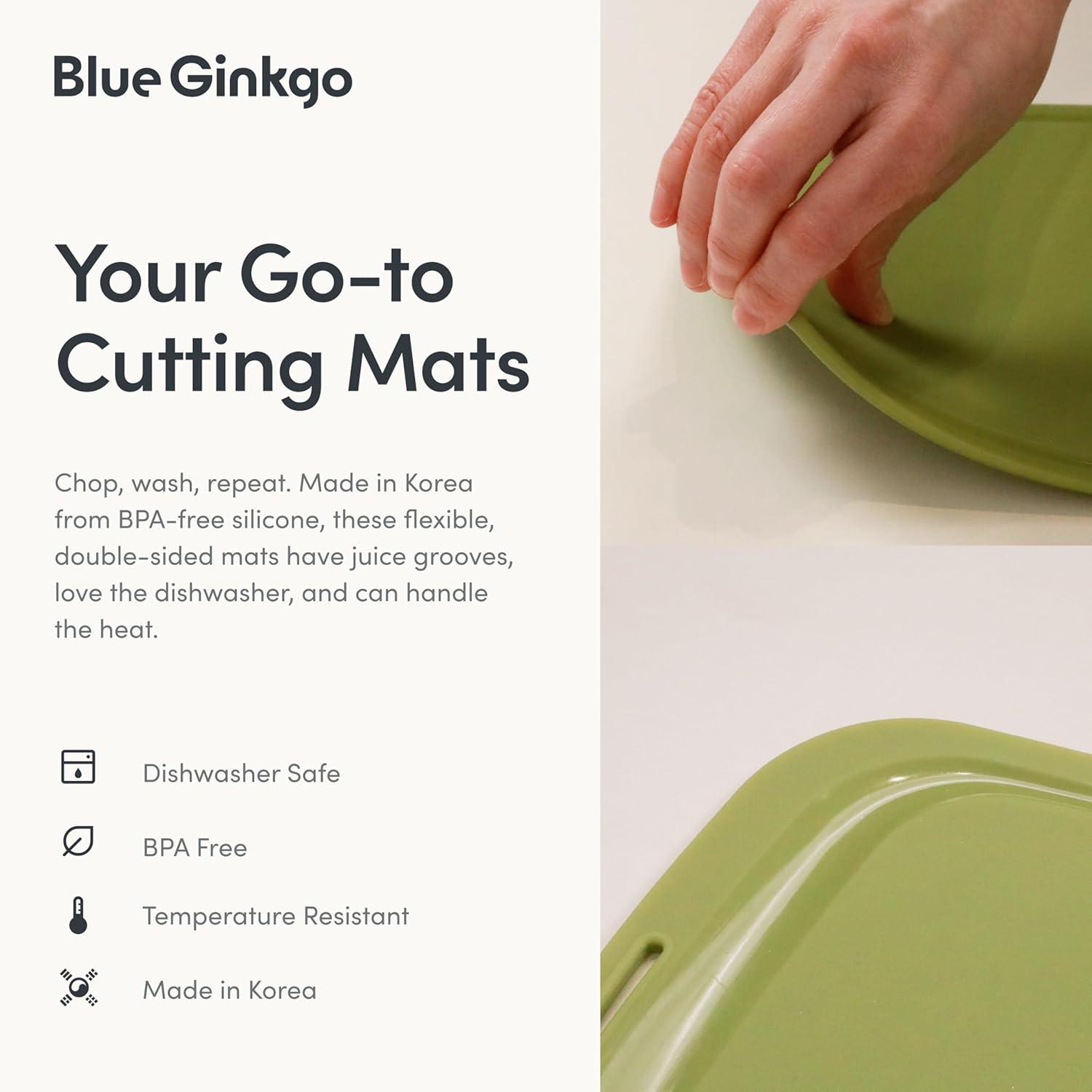 imageBlue Ginkgo Silicone Cutting Board Medium DoubleSided Thick Flexible NonSlip BPA Free Juice Grooves Dishwasher Safe Made in Korea GreyGreen