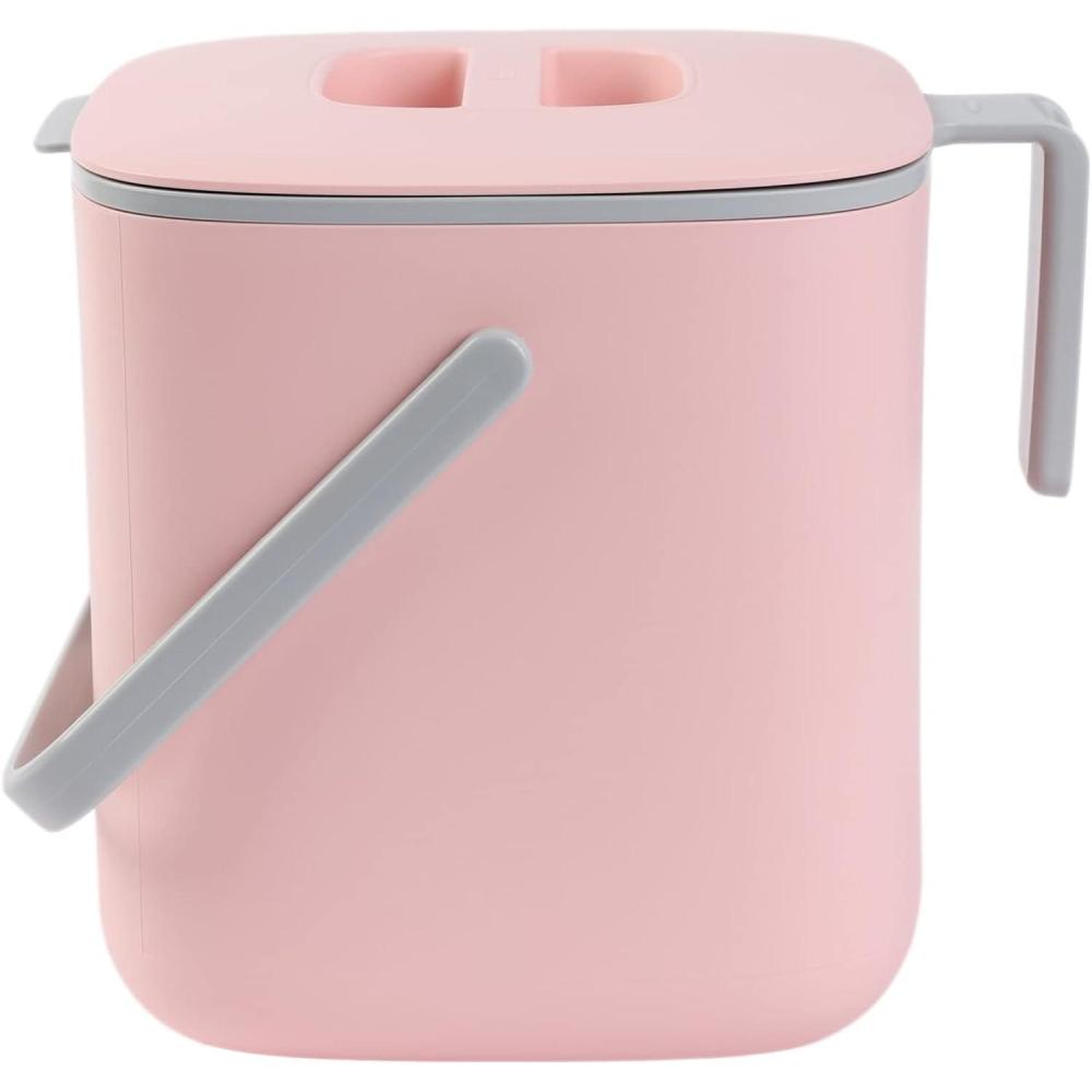 imageBLUE GINKGO Kitchen Compost Bin 5L 132 GAL FilterFree OdorTight Countertop Food Waste Pail with Handles Made in Korea WhitePink