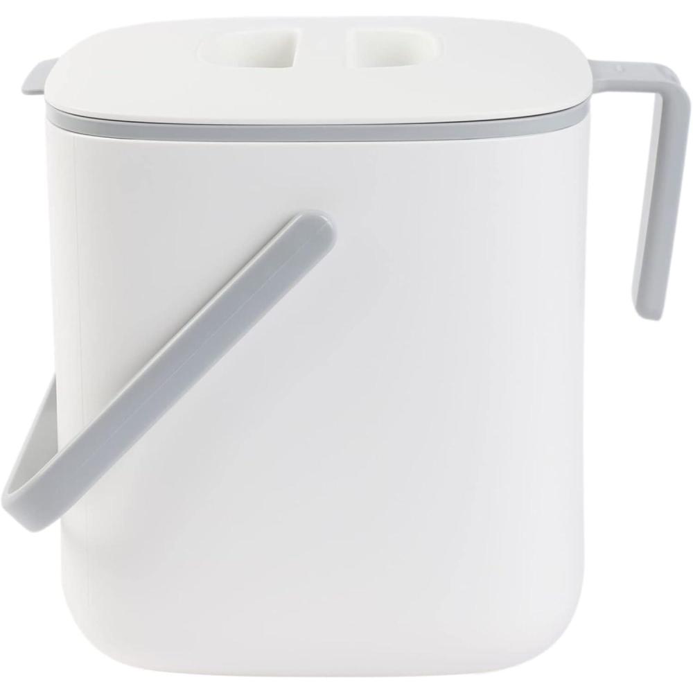 imageBLUE GINKGO Kitchen Compost Bin 5L 132 GAL FilterFree OdorTight Countertop Food Waste Pail with Handles Made in Korea WhiteWhite
