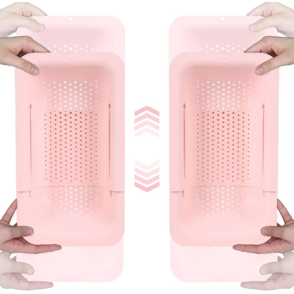 imageBLUE GINKGO Over the Sink Colander Strainer Basket Wash Vegetables and Fruits Drain Cooked Pasta and Dry Dishes Extendable New Home Kitchen Essentials Pink 2 PackPink