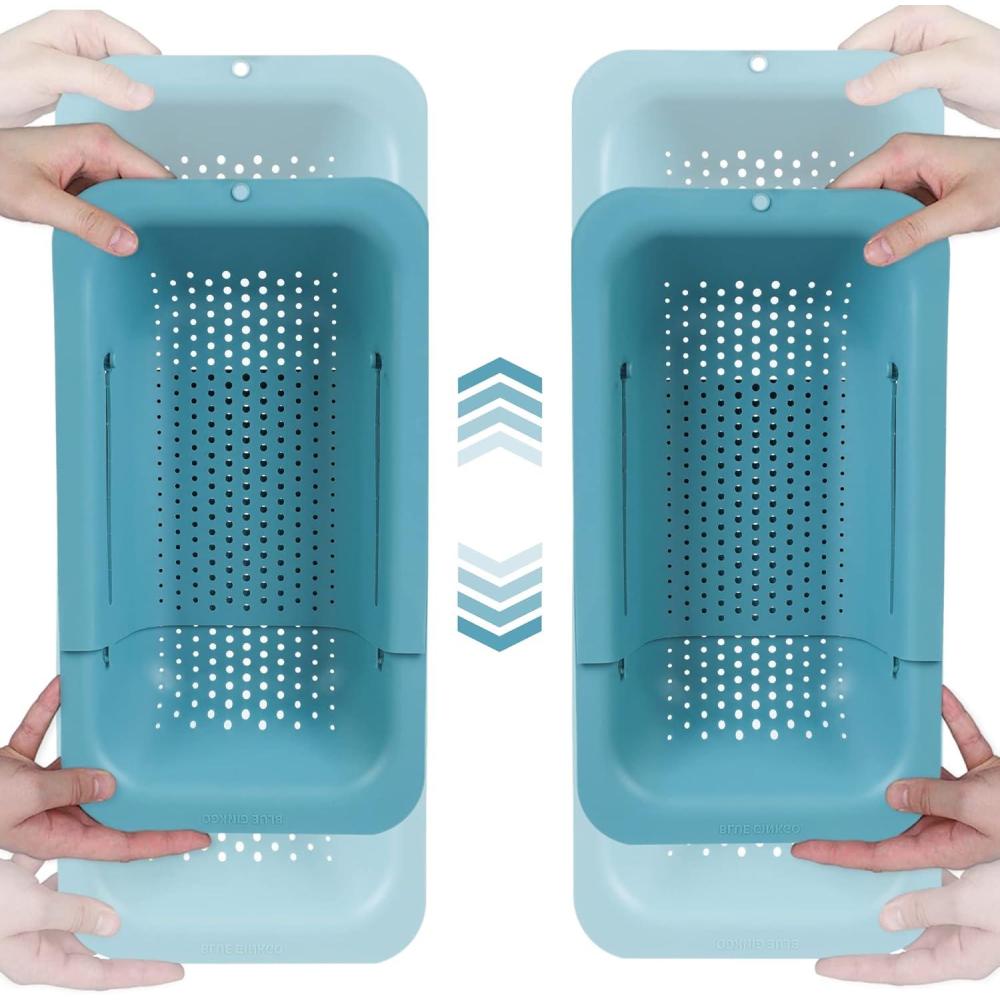 imageBLUE GINKGO Over the Sink Colander Strainer Basket Wash Vegetables and Fruits Drain Cooked Pasta and Dry Dishes Extendable New Home Kitchen Essentials Green 2 Pack