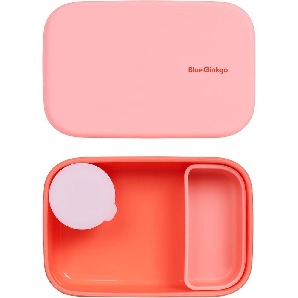imageBLUE GINKGO Silicone Lunch Box Set  Durable HeavyDuty Silicone Bento Box Microwave Freezer Dishwasher Safe  Airtight BPA Free Made in Korea CoralCoral