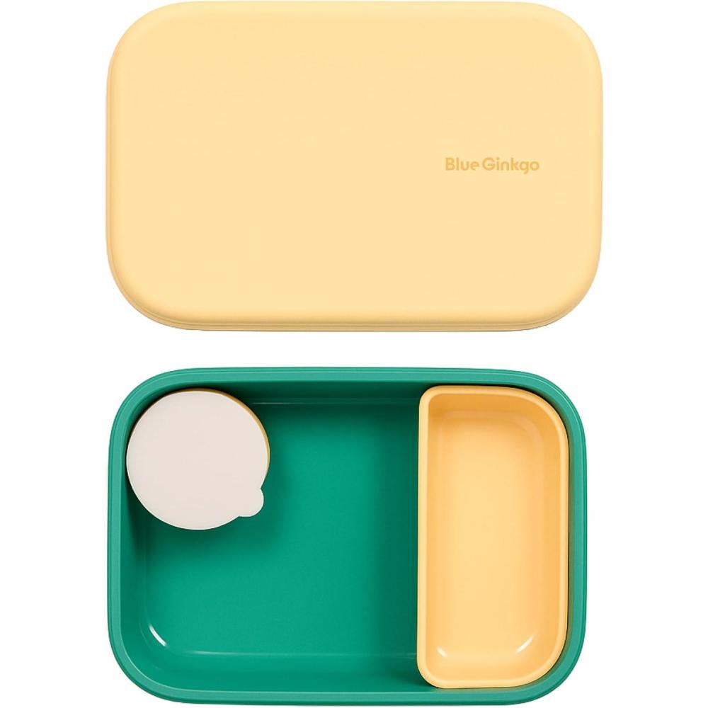 imageBLUE GINKGO Silicone Lunch Box Set  Durable HeavyDuty Silicone Bento Box Microwave Freezer Dishwasher Safe  Airtight BPA Free Made in Korea CoralGreen