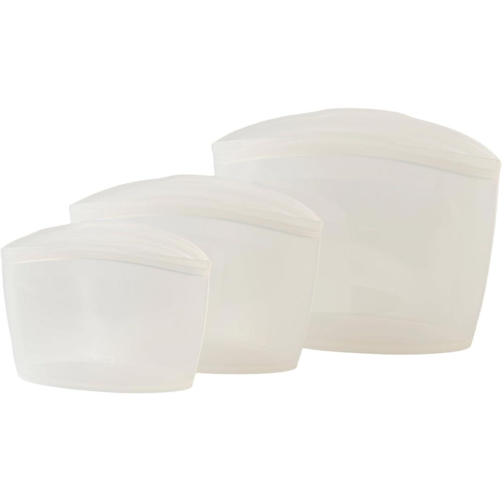 imageBlue Ginkgo Reusable Silicone Storage Bags 3Pack KoreanMade Stand Up Food Freezer Bags ClearCLEAR