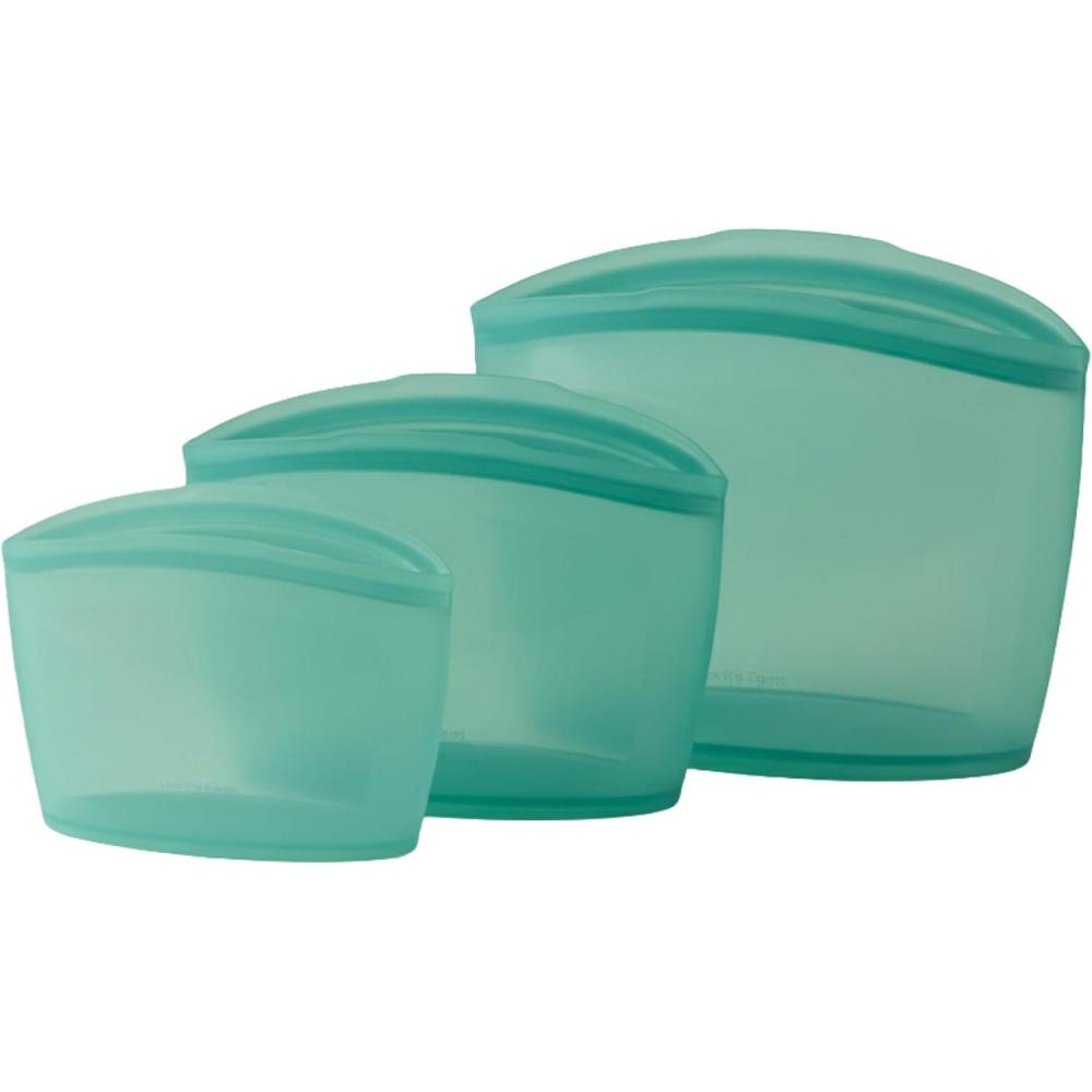 imageBlue Ginkgo Reusable Silicone Storage Bags  3Pack  KoreanMade Stand Up Food Freezer Bags  ClearFOREST GREEN