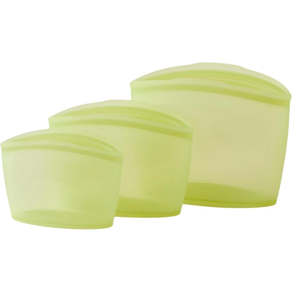imageBlue Ginkgo Reusable Silicone Storage Bags 3Pack KoreanMade Stand Up Food Freezer Bags ClearGREEN
