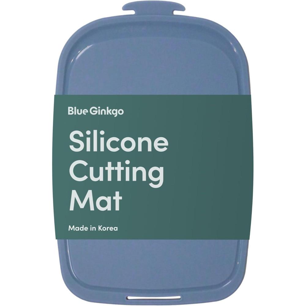 imageBlue Ginkgo Silicone Cutting Board  Medium  DoubleSided Thick Flexible NonSlip BPA Free  Juice Grooves Dishwasher Safe Made in Korea GreyBlue