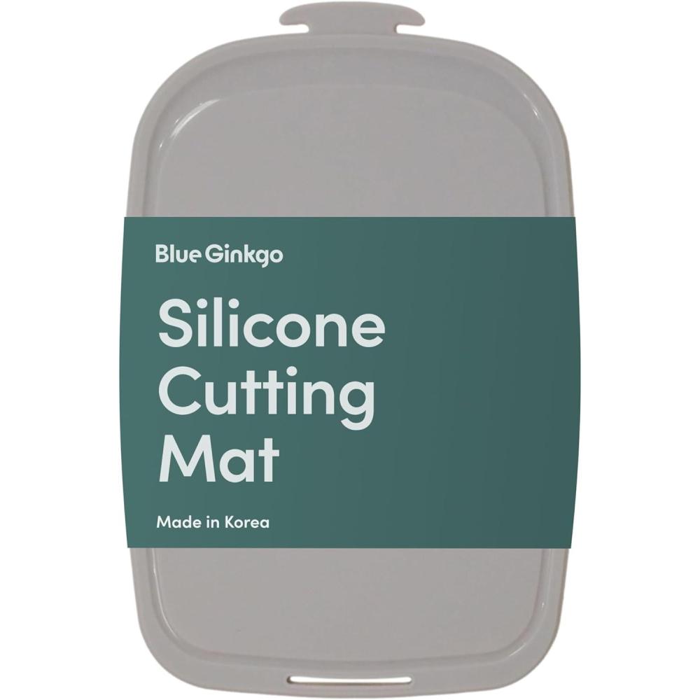 imageBlue Ginkgo Silicone Cutting Board Medium DoubleSided Thick Flexible NonSlip BPA Free Juice Grooves Dishwasher Safe Made in Korea GreyGray