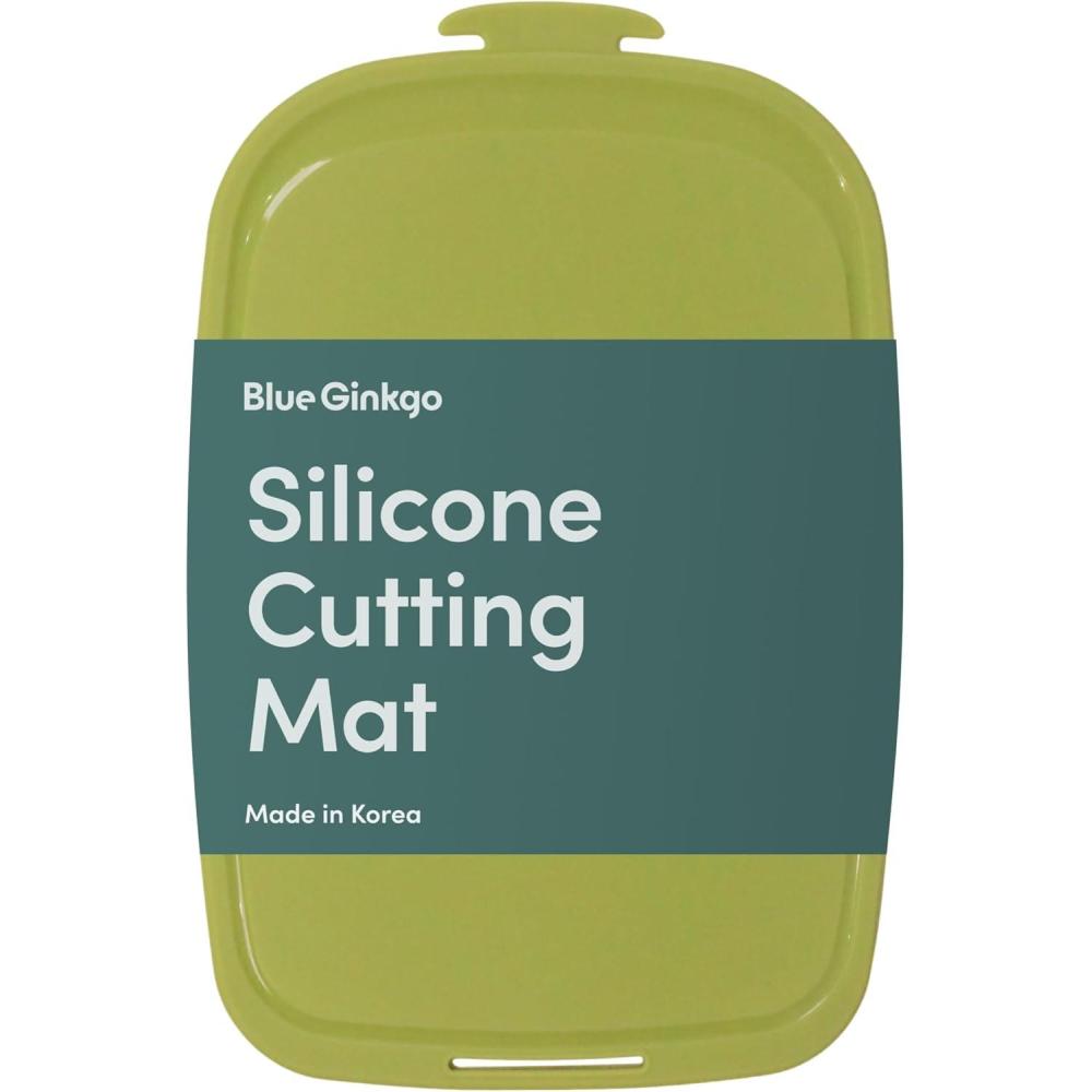 imageBlue Ginkgo Silicone Cutting Board Medium DoubleSided Thick Flexible NonSlip BPA Free Juice Grooves Dishwasher Safe Made in Korea GreyGreen